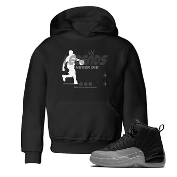 12s Black Wolf Grey shirts to match jordans Legends Never Die sneaker match tees Air Jordan 12 Black Wolf Grey match shoes to clothes SNRT Sneaker Tees Youth Baby Black 1 tee