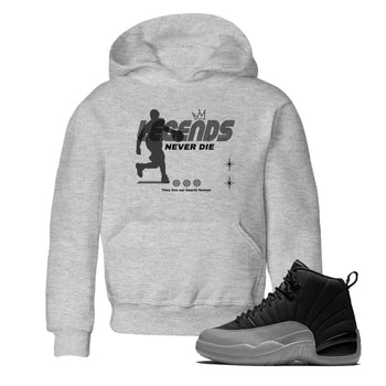 12s Black Wolf Grey shirts to match jordans Legends Never Die sneaker match tees Air Jordan 12 Black Wolf Grey match shoes to clothes SNRT Sneaker Tees Youth Baby Heather Grey 1 tee
