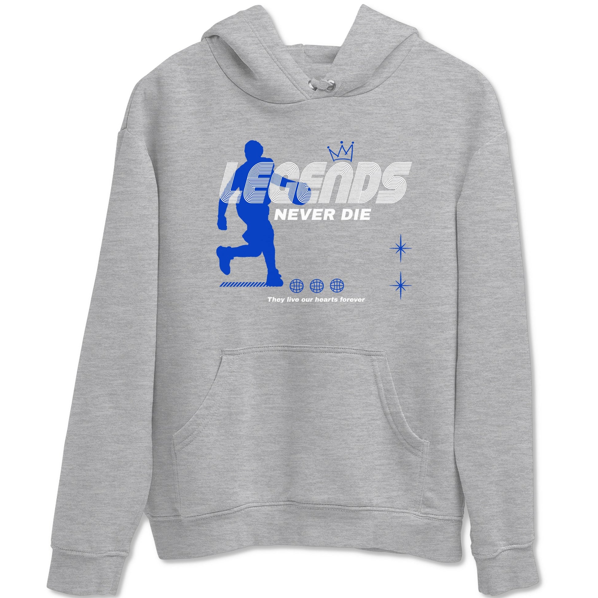 12s Blueberry shirts to match jordans Legends Never Die best t shirts to wear with jordans AJ12 White & Game Royal match shoes to clothes SNRT Sneaker Tees unisex cotton Heather Grey 2 shirts