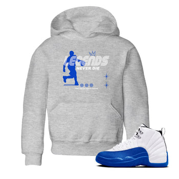 12s Blueberry shirts to match jordans Legends Never Die best t shirts to wear with jordans AJ12 White & Game Royal match shoes to clothes SNRT Sneaker Tees Youth Baby Heather Grey 1 tee