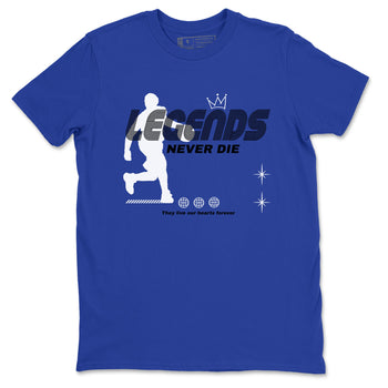 12s Blueberry shirts to match jordans Legends Never Die best t shirts to wear with jordans AJ12 White & Game Royal match shoes to clothes SNRT Sneaker Tees unisex cotton Royal Blue 2 shirts