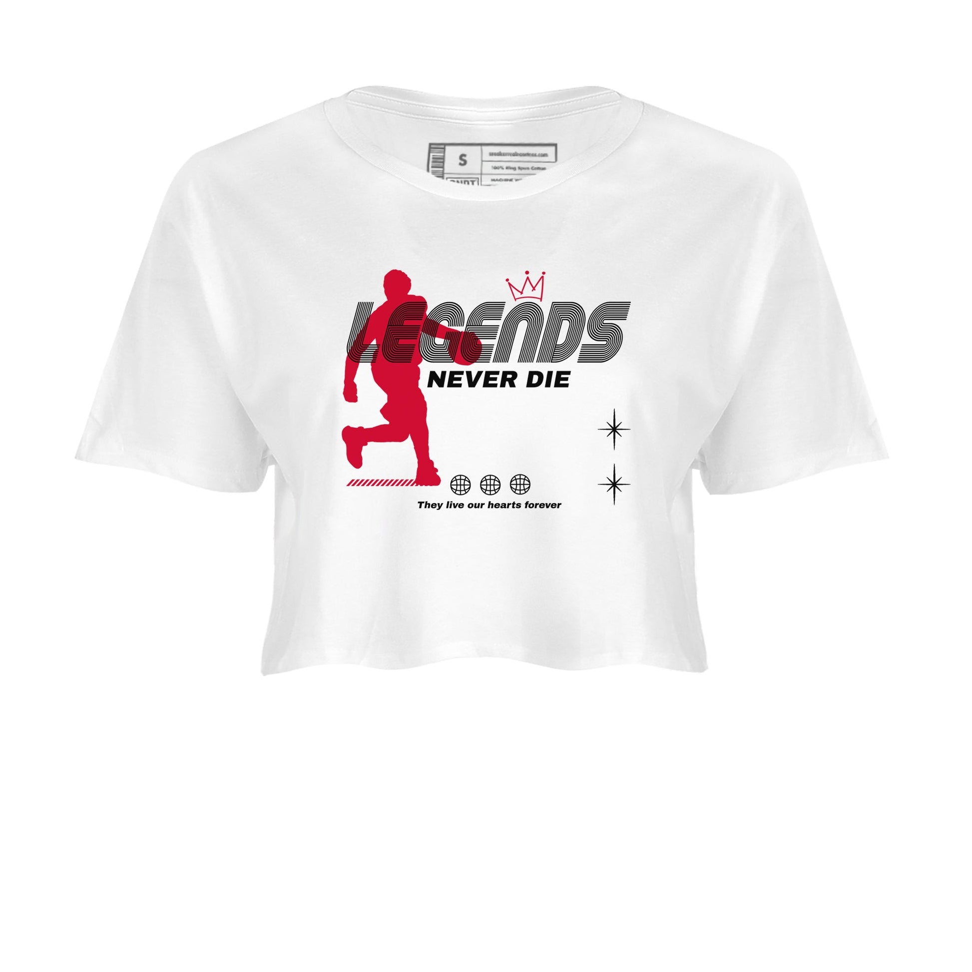 12s Flu Game shirts to match jordans Legends Never Die best t shirts to wear with jordans Air Jordan 12 Retro Flu Black and Varsity Red match shoes to clothes SNRT Sneaker Tees unisex cotton White 2 crop tee