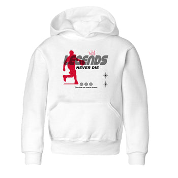 12s Flu Game shirts to match jordans Legends Never Die best t shirts to wear with jordans Air Jordan 12 Retro Flu Black and Varsity Red match shoes to clothes SNRT Sneaker Tees Youth Baby White 2 tee
