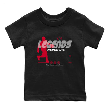 12s Flu Game shirts to match jordans Legends Never Die best t shirts to wear with jordans Air Jordan 12 Retro Flu Black and Varsity Red match shoes to clothes SNRT Sneaker Tees Youth Baby Black 2 tee