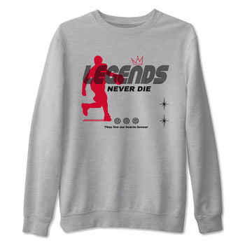 12s Flu Game shirts to match jordans Legends Never Die best t shirts to wear with jordans Air Jordan 12 Retro Flu Black and Varsity Red match shoes to clothes SNRT Sneaker Tees unisex cotton Heather Grey 2 shirts