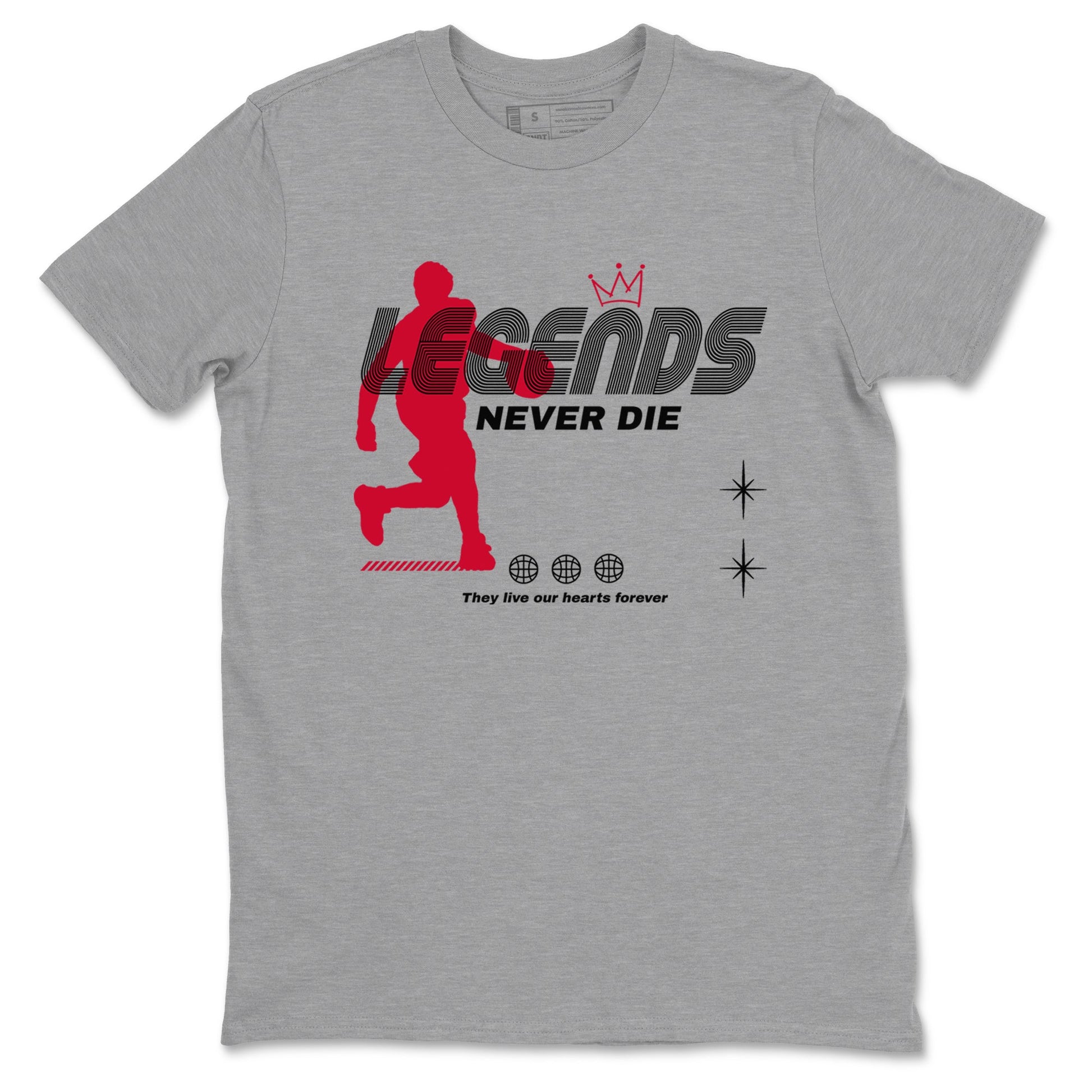 12s Flu Game shirts to match jordans Legends Never Die best t shirts to wear with jordans Air Jordan 12 Retro Flu Black and Varsity Red match shoes to clothes SNRT Sneaker Tees unisex cotton Heather Grey 2 shirts