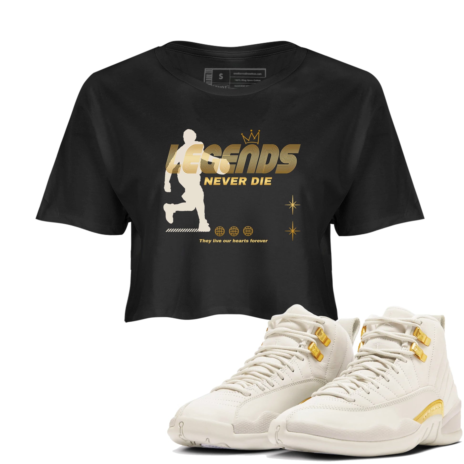 12s Phantom shirts to match jordans Legends Never Die sneaker match tees Air Jordan 12 WMNS Phantom match shoes to clothes SNRT Sneaker Tees unisex cotton Black 1 crop tee