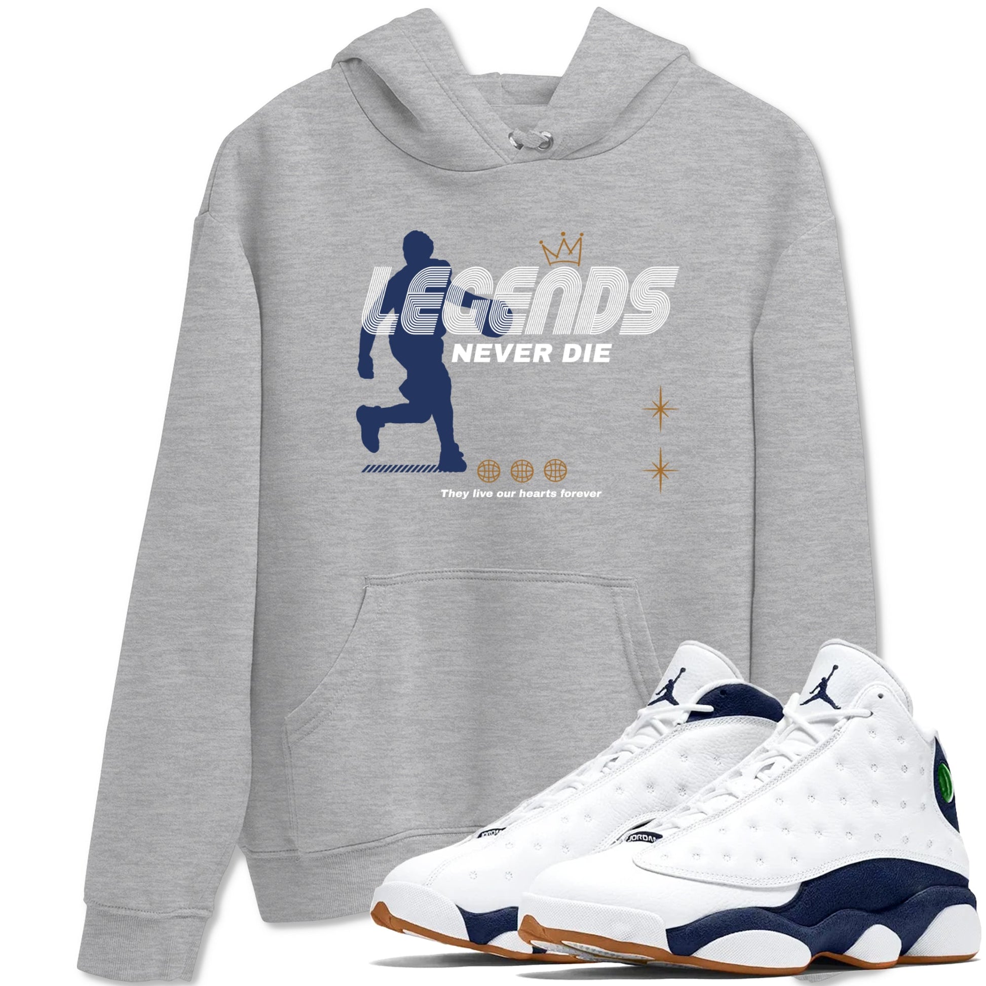 13s Midnight Navy shirts to match jordans Legends Never Die sneaker match tees Air Jordan 13 Midnight Navy match shoes to clothes SNRT Sneaker Tees unisex cotton Heather Grey 1 shirts