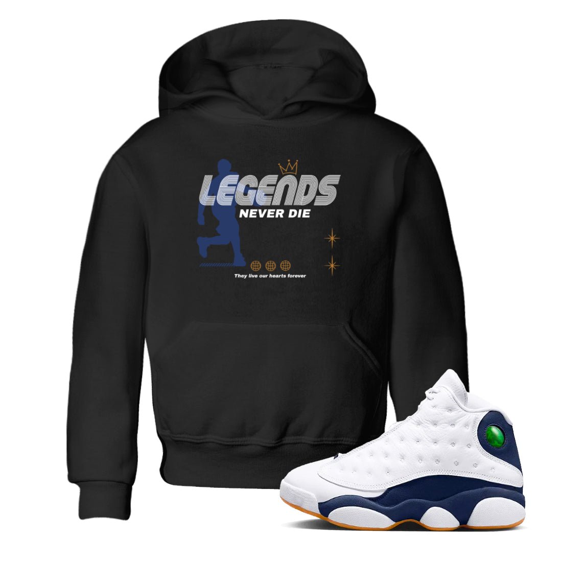 13s Midnight Navy shirts to match jordans Legends Never Die sneaker match tees Air Jordan 13 Midnight Navy match shoes to clothes SNRT Sneaker Tees Youth Baby Black 1 tee