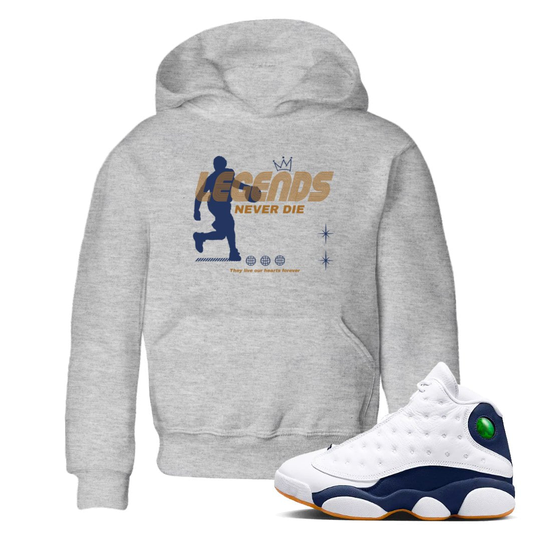 13s Midnight Navy shirts to match jordans Legends Never Die sneaker match tees Air Jordan 13 Midnight Navy match shoes to clothes SNRT Sneaker Tees Youth Baby Heather Grey 1 tee