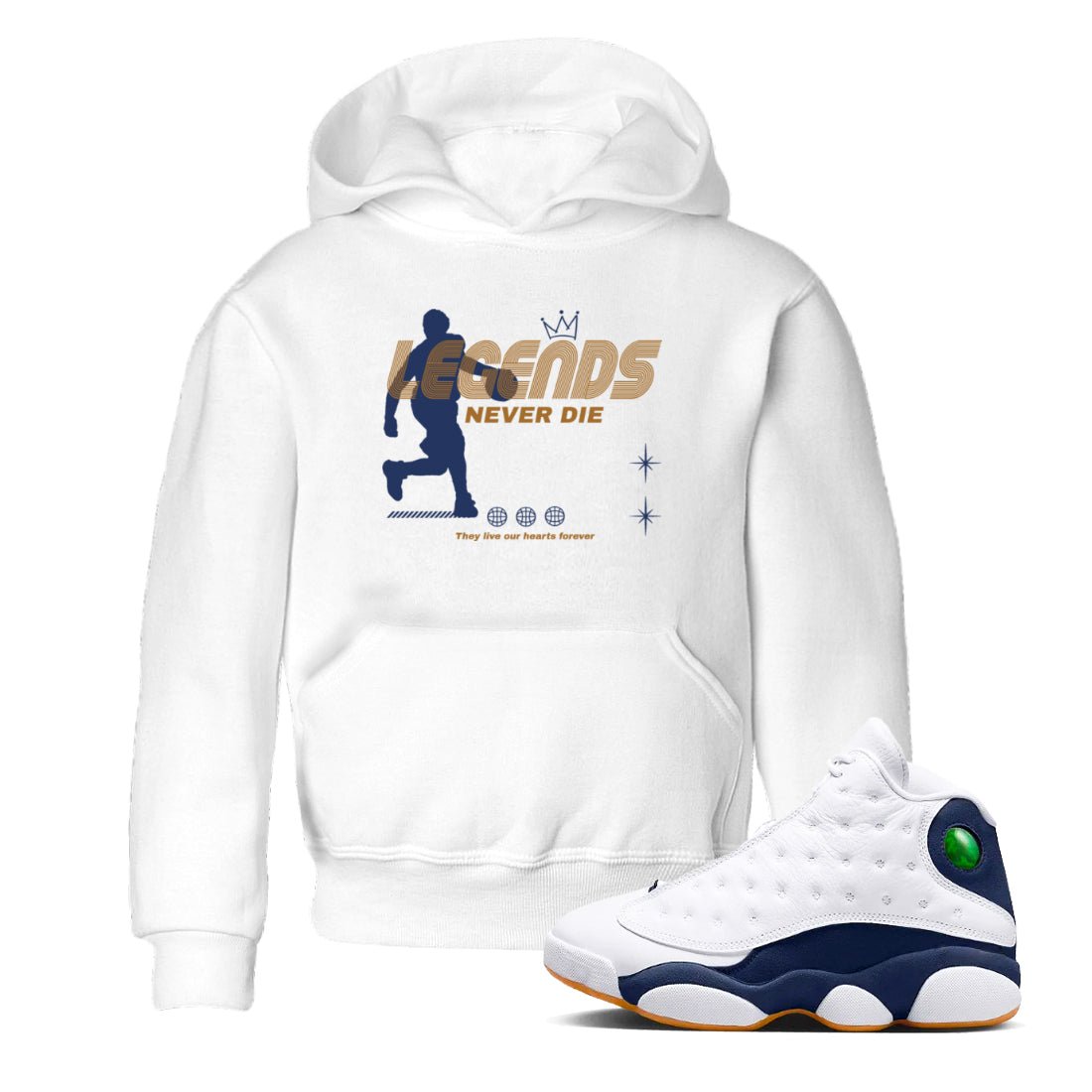 13s Midnight Navy shirts to match jordans Legends Never Die sneaker match tees Air Jordan 13 Midnight Navy match shoes to clothes SNRT Sneaker Tees Youth Baby White 1 tee