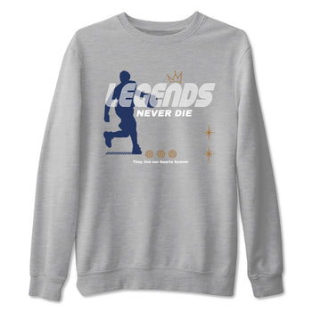 13s Midnight Navy shirts to match jordans Legends Never Die sneaker match tees Air Jordan 13 Midnight Navy match shoes to clothes SNRT Sneaker Tees unisex cotton Heather Grey 2 shirts