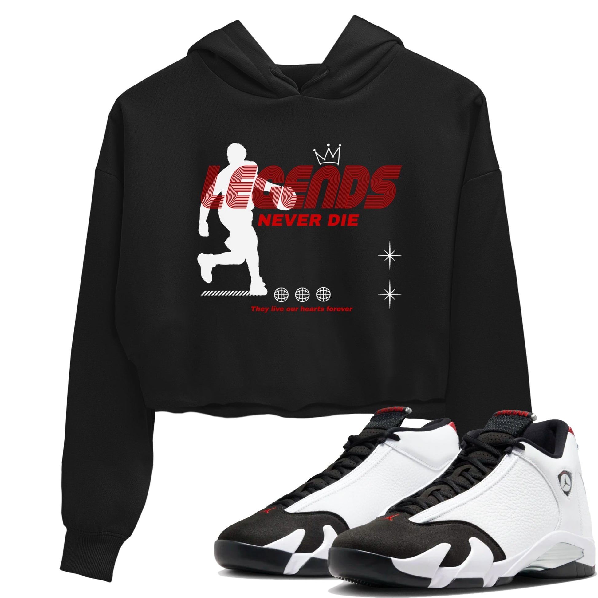 Air Jordan 14 Black Toe t shirts to match sneakers Legends Never Die sneaker match tees 14s Black Toe sneaker match tee SNRT Sneaker Tees unisex cotton Black 1 crop tee