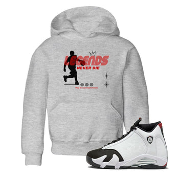 Jordan 14 Retro Black Toe t shirts to match sneakers Legends Never Die sneaker match tees 14s Black Toe sneaker match tee SNRT Sneaker Tees Youth Baby Heather Grey 1 tee
