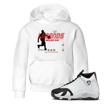 Jordan 14 Retro Black Toe t shirts to match sneakers Legends Never Die sneaker match tees 14s Black Toe sneaker match tee SNRT Sneaker Tees Youth Baby White 1 tee