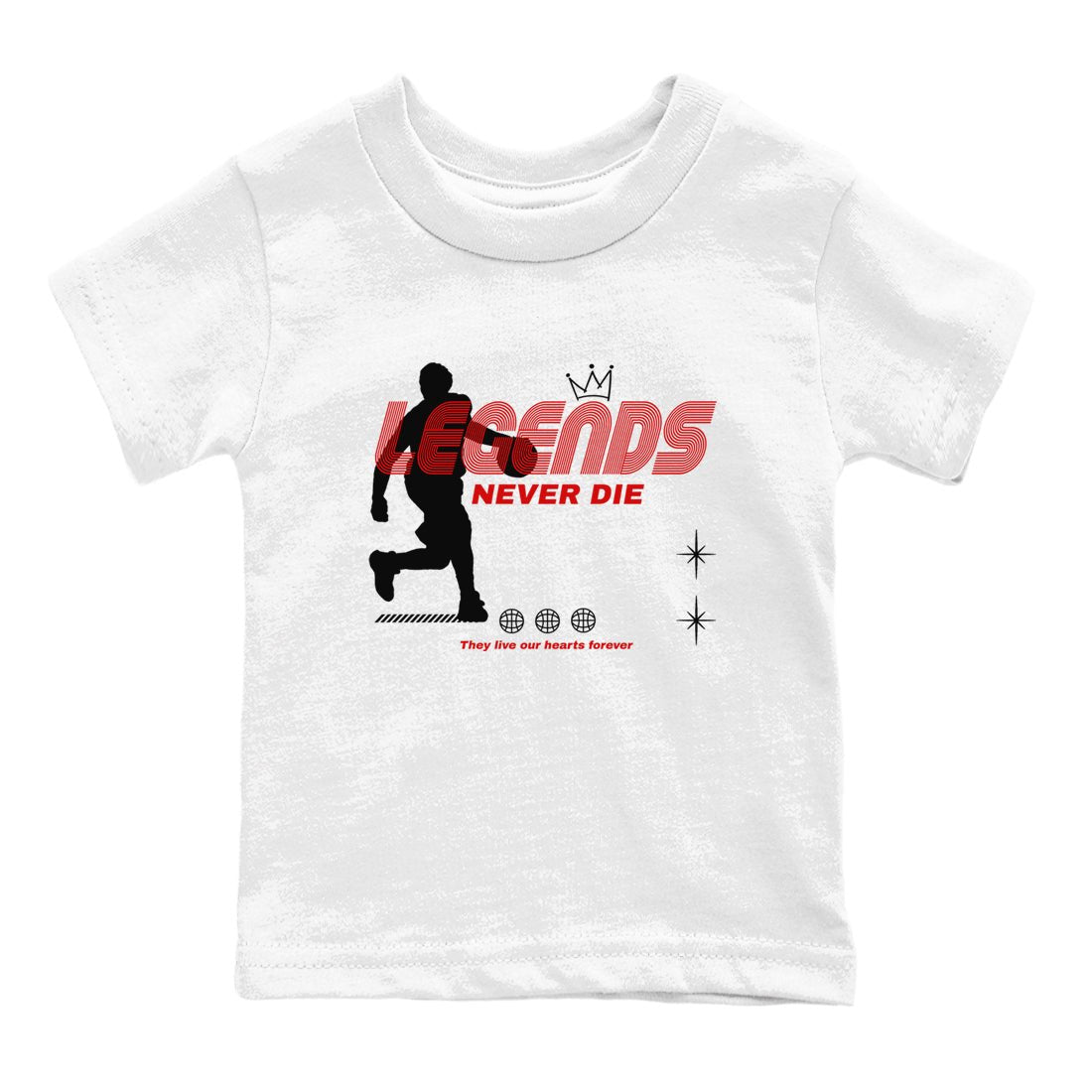 Jordan 14 Retro Black Toe t shirts to match sneakers Legends Never Die sneaker match tees 14s Black Toe sneaker match tee SNRT Sneaker Tees Youth Baby White 2 tee