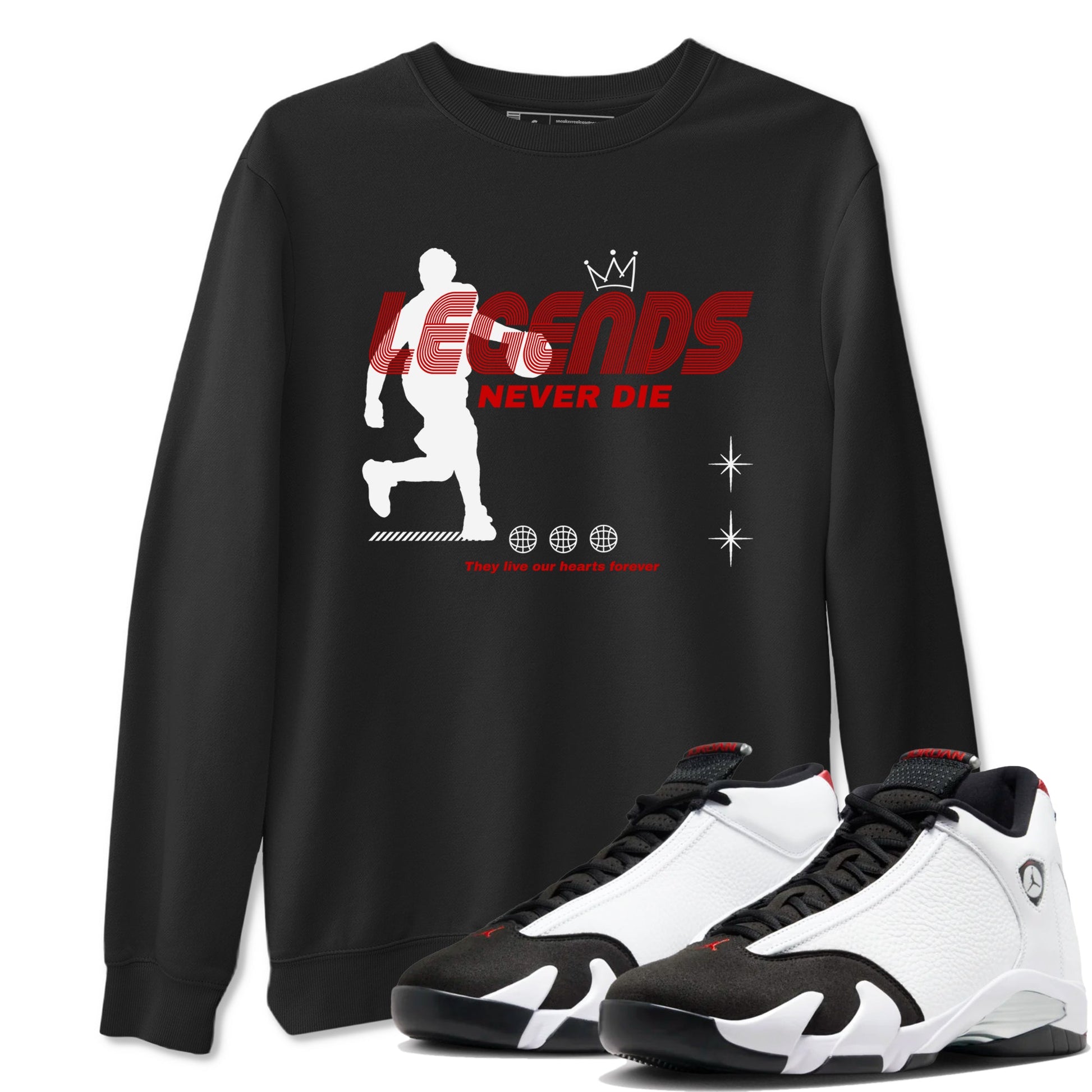 Air Jordan 14 Black Toe t shirts to match sneakers Legends Never Die sneaker match tees 14s Black Toe sneaker match tee SNRT Sneaker Tees unisex cotton Black 1 shirts