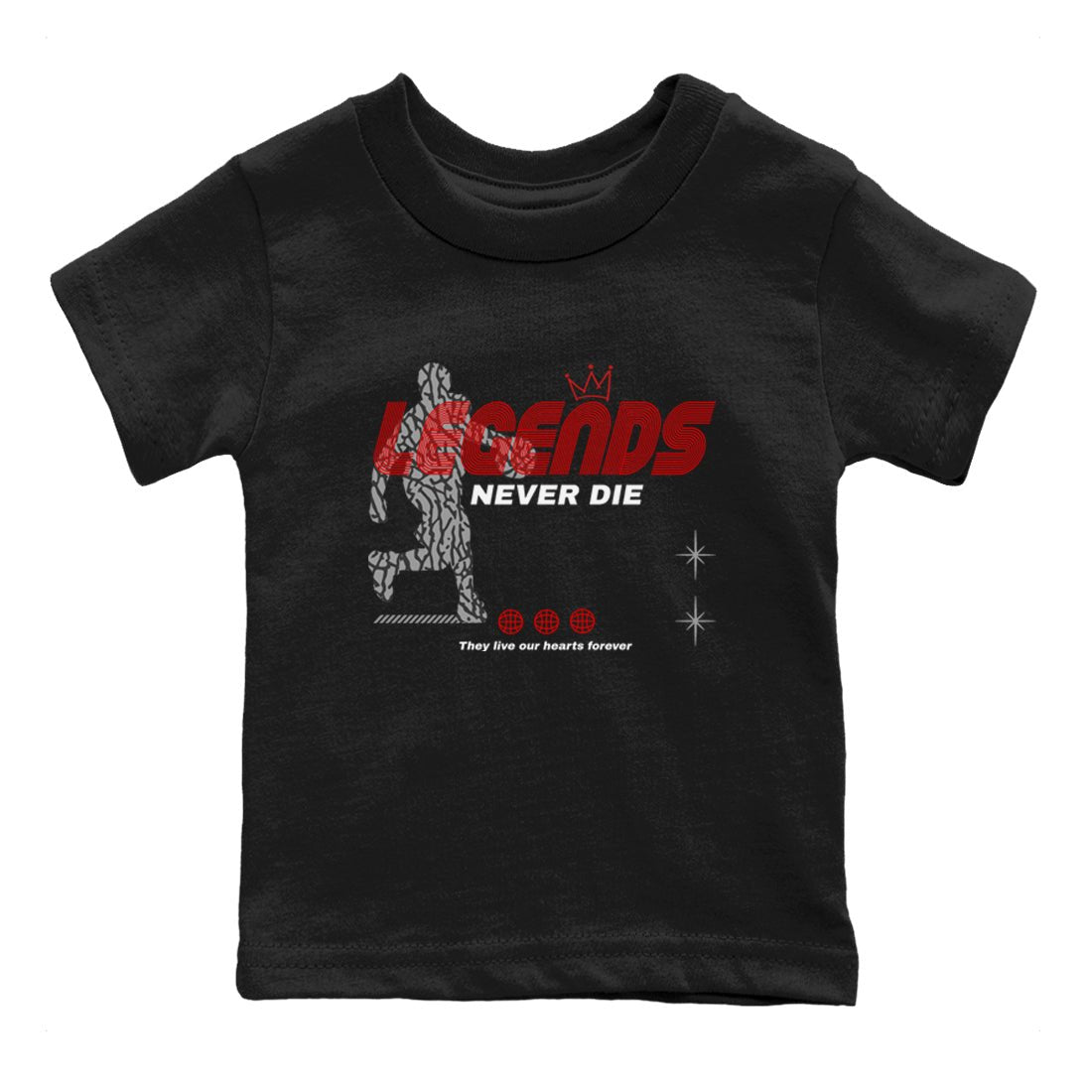 3s Black Cement shirts to match jordans Legends Never Die sneaker match tees Air Jordan 3 Black Cement match shoes to clothes SNRT Sneaker Tees Youth Baby Black 2 tee