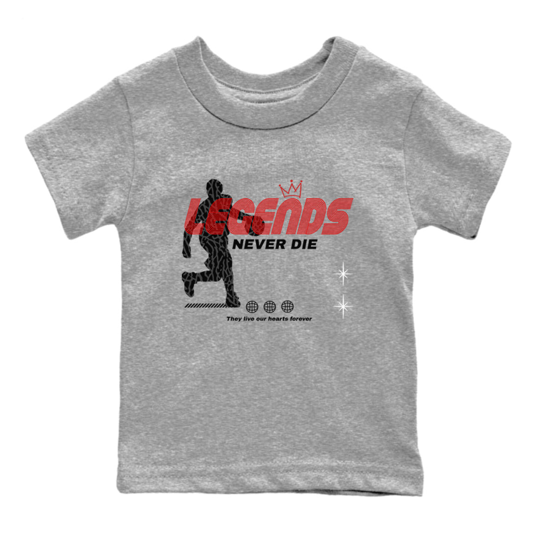 3s Black Cement shirts to match jordans Legends Never Die sneaker match tees Air Jordan 3 Black Cement match shoes to clothes SNRT Sneaker Tees Youth Baby Heather Grey 2 tee