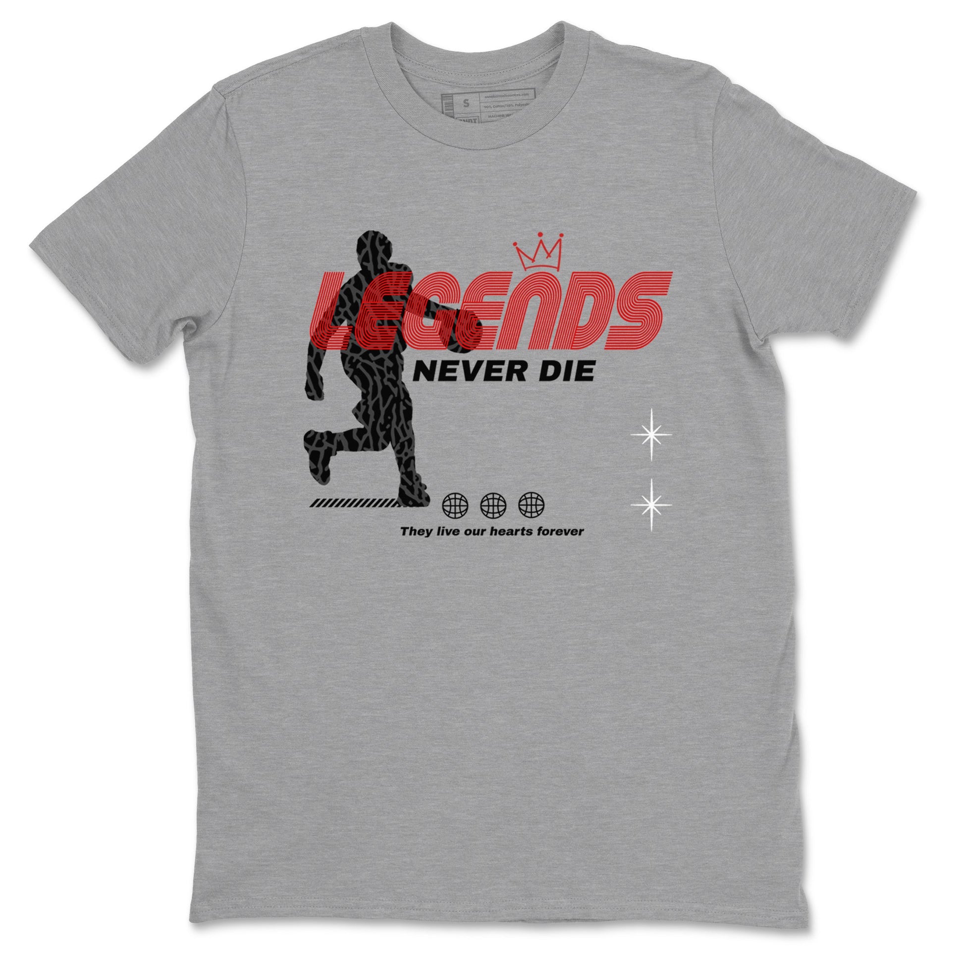 3s Black Cement shirts to match jordans Legends Never Die sneaker match tees Air Jordan 3 Black Cement match shoes to clothes SNRT Sneaker Tees unisex cotton Heather Grey 2 shirts
