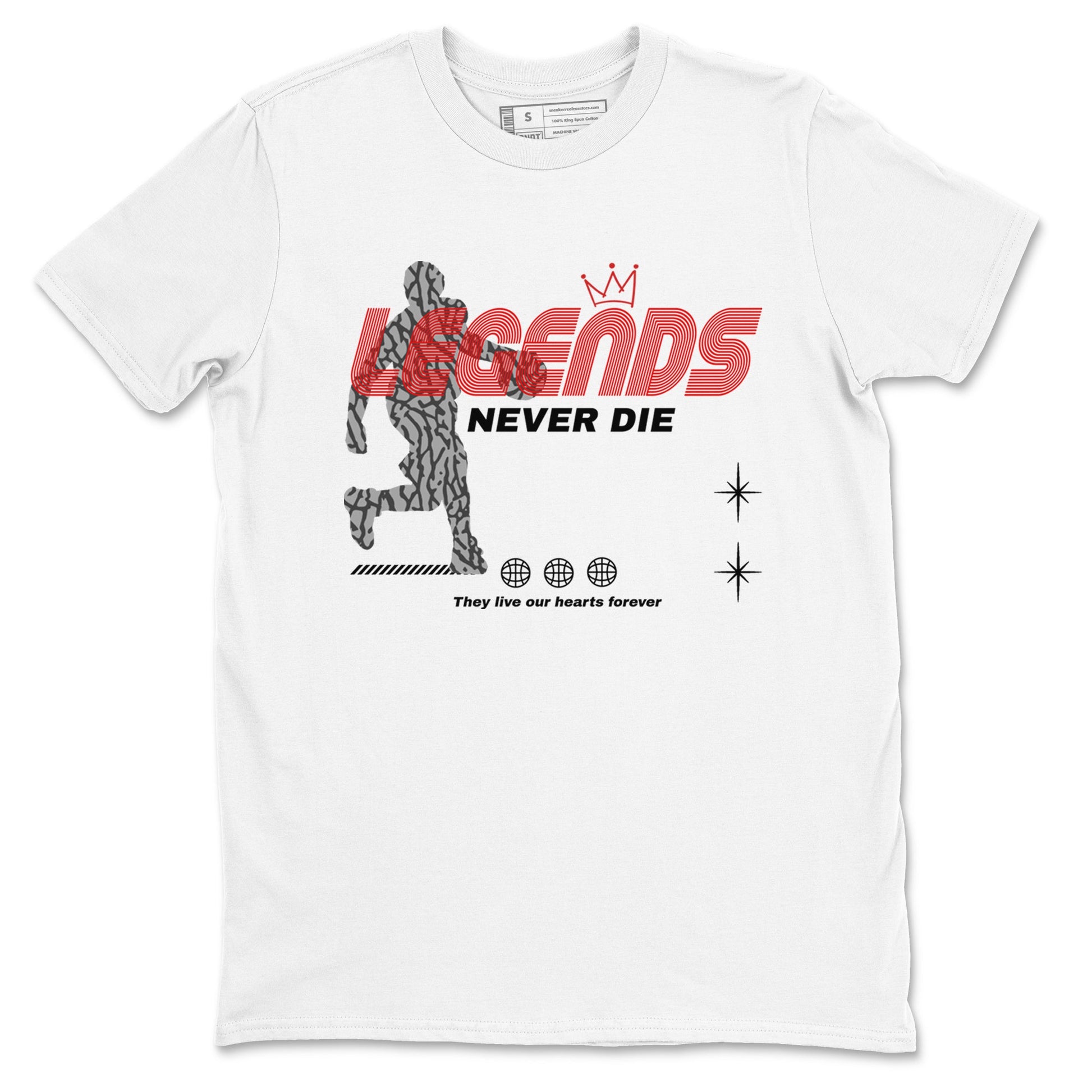 3s Black Cement shirts to match jordans Legends Never Die sneaker match tees Air Jordan 3 Black Cement match shoes to clothes SNRT Sneaker Tees unisex cotton White 2 shirts