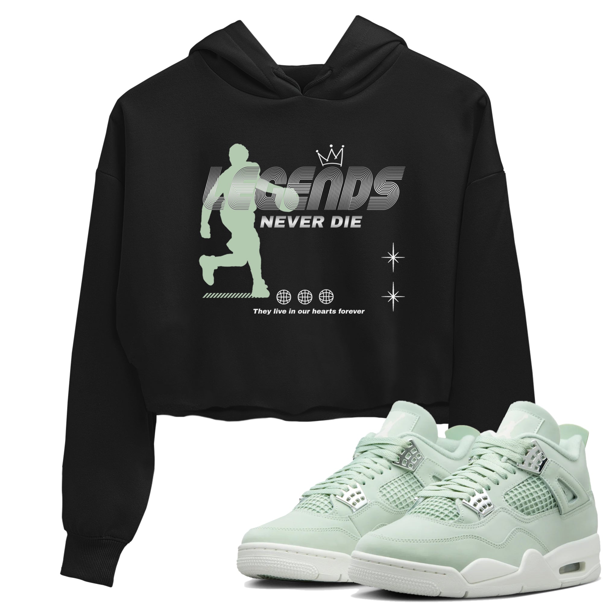 4s seafoam shirts to match jordans Legends Never Die sneaker match tees Air Jordan 4 Abundance match shoes to clothes SNRT Sneaker Tees unisex cotton Black 1 crop tee