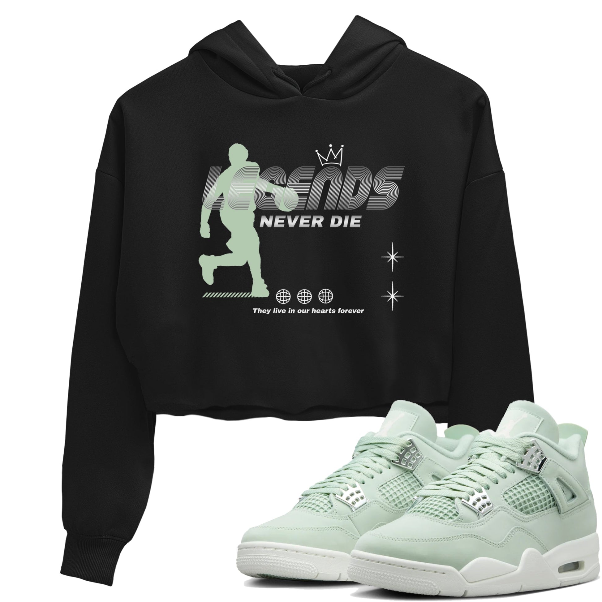 4s seafoam shirts to match jordans Legends Never Die sneaker match tees Air Jordan 4 Abundance match shoes to clothes SNRT Sneaker Tees unisex cotton Black 1 crop tee