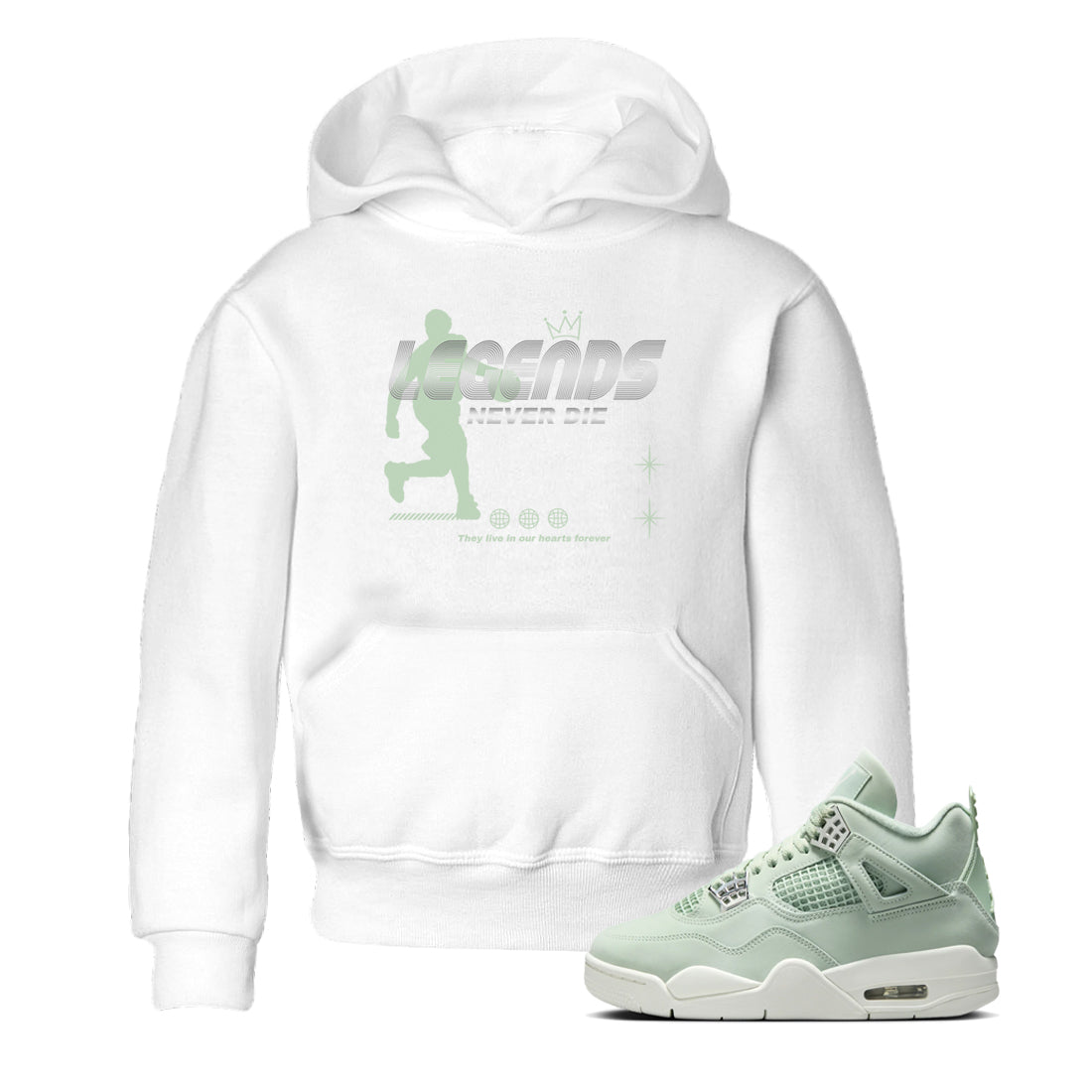 4s seafoam shirts to match jordans Legends Never Die sneaker match tees Air Jordan 4 Abundance match shoes to clothes SNRT Sneaker Tees Youth Baby White 1 tee