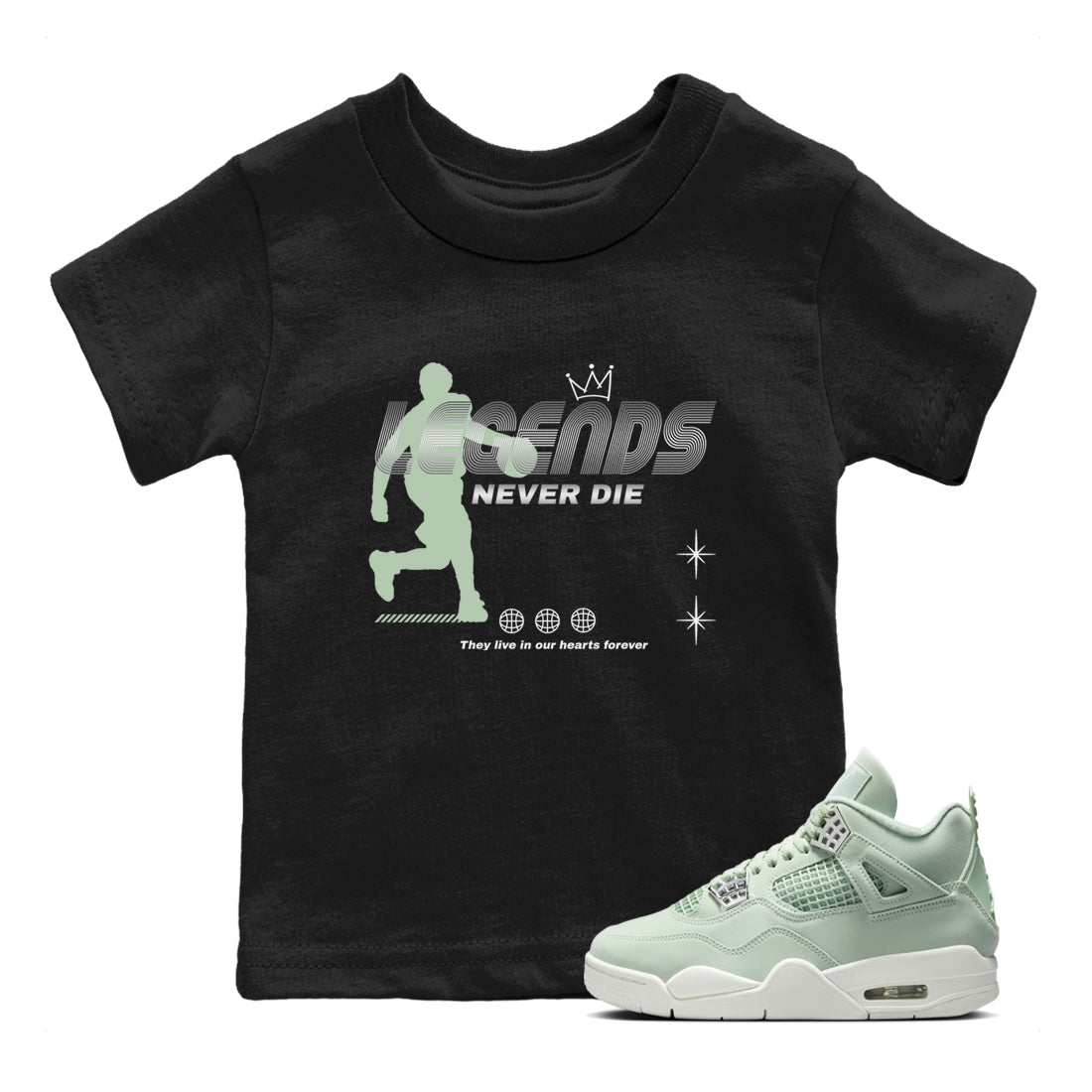 4s seafoam shirts to match jordans Legends Never Die sneaker match tees Air Jordan 4 Abundance match shoes to clothes SNRT Sneaker Tees Youth Baby Black 1 tee