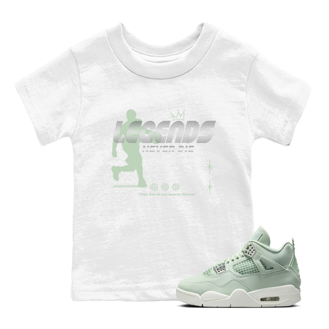4s seafoam shirts to match jordans Legends Never Die sneaker match tees Air Jordan 4 Abundance match shoes to clothes SNRT Sneaker Tees Youth Baby White 1 tee