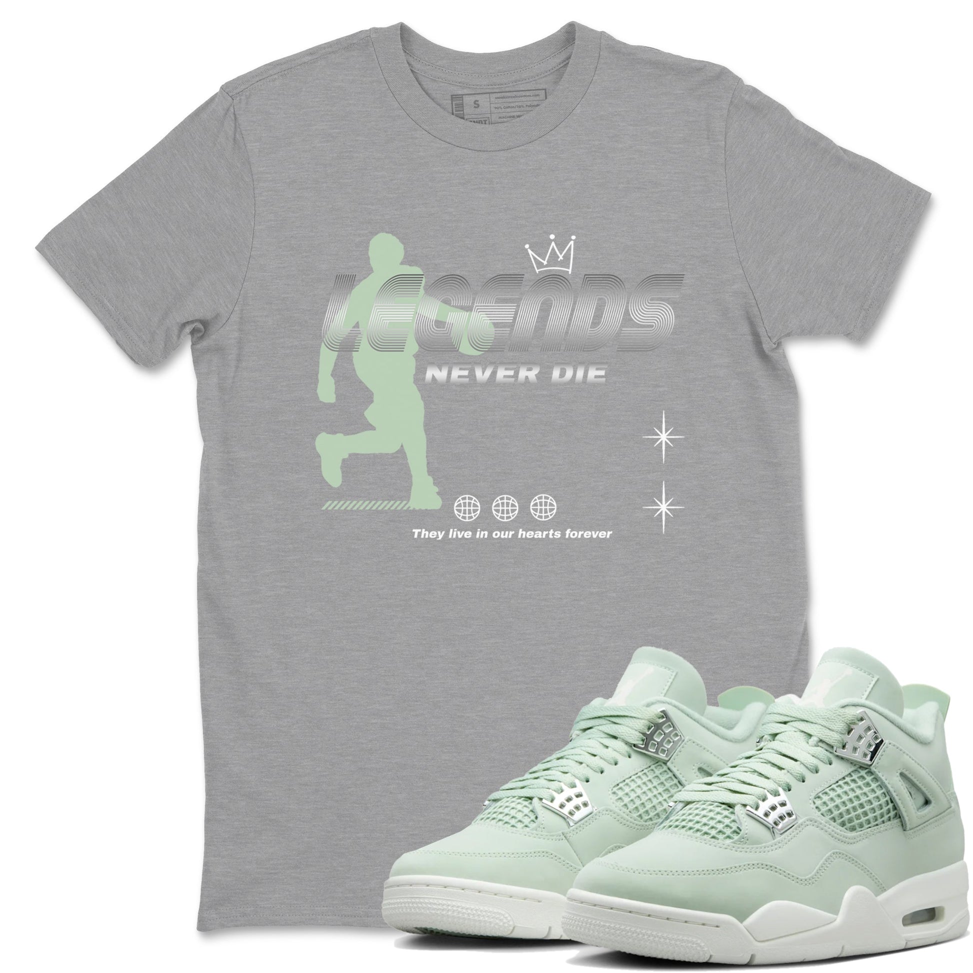 4s seafoam shirts to match jordans Legends Never Die sneaker match tees Air Jordan 4 Abundance match shoes to clothes SNRT Sneaker Tees unisex cotton Heather Grey 1 shirts