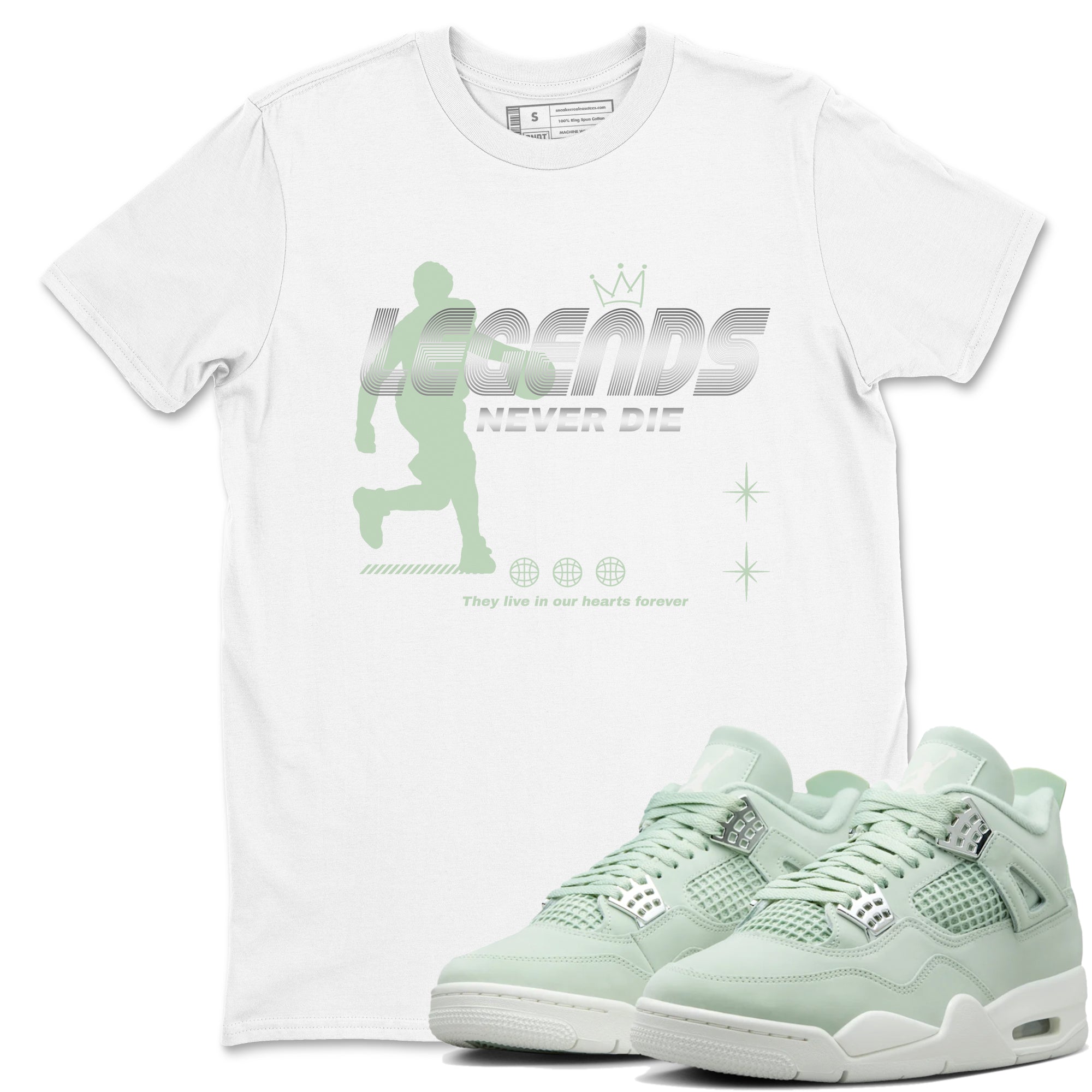 4s seafoam shirts to match jordans Legends Never Die sneaker match tees Air Jordan 4 Abundance match shoes to clothes SNRT Sneaker Tees unisex cotton White 1 shirts