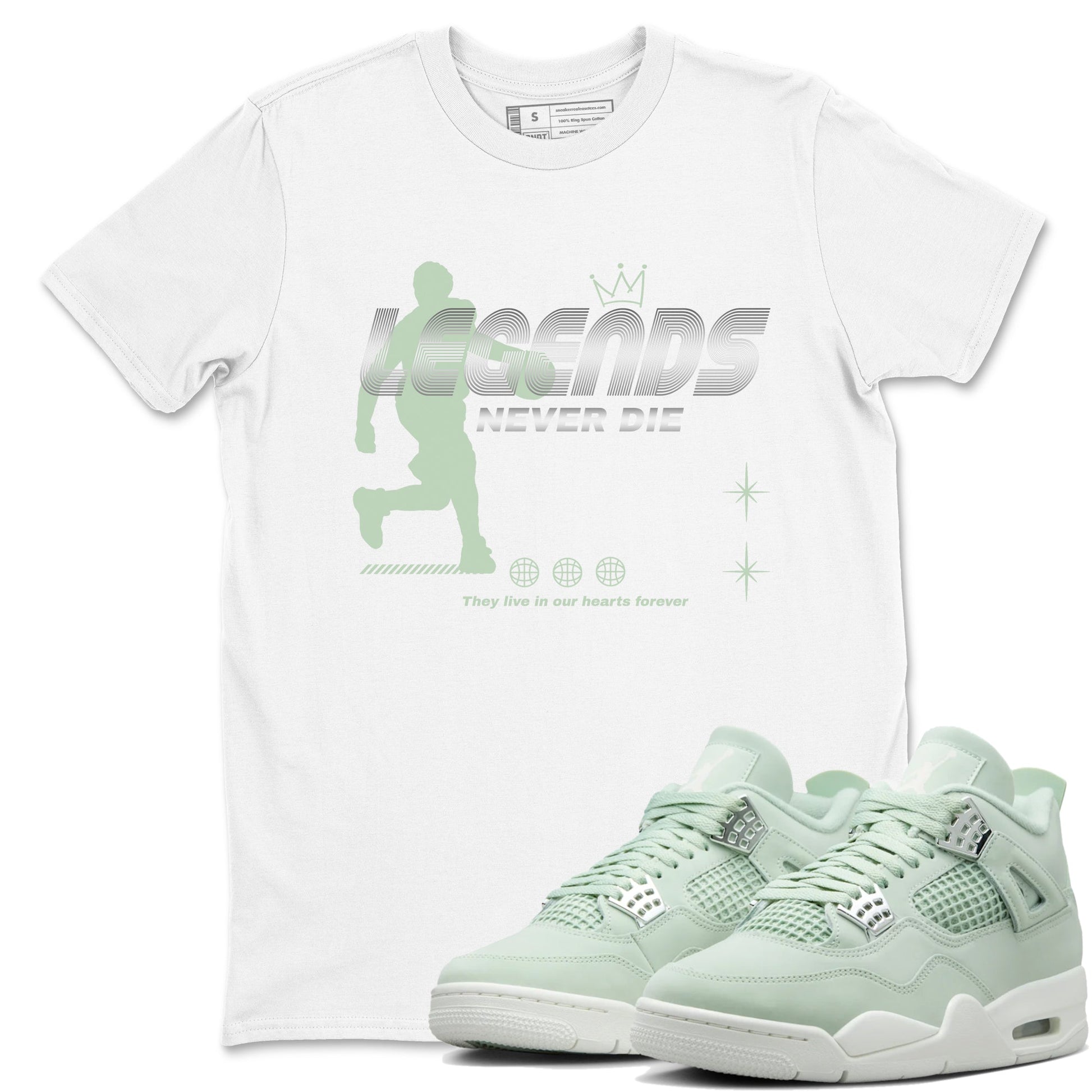 4s seafoam shirts to match jordans Legends Never Die sneaker match tees Air Jordan 4 Abundance match shoes to clothes SNRT Sneaker Tees unisex cotton White 1 shirts
