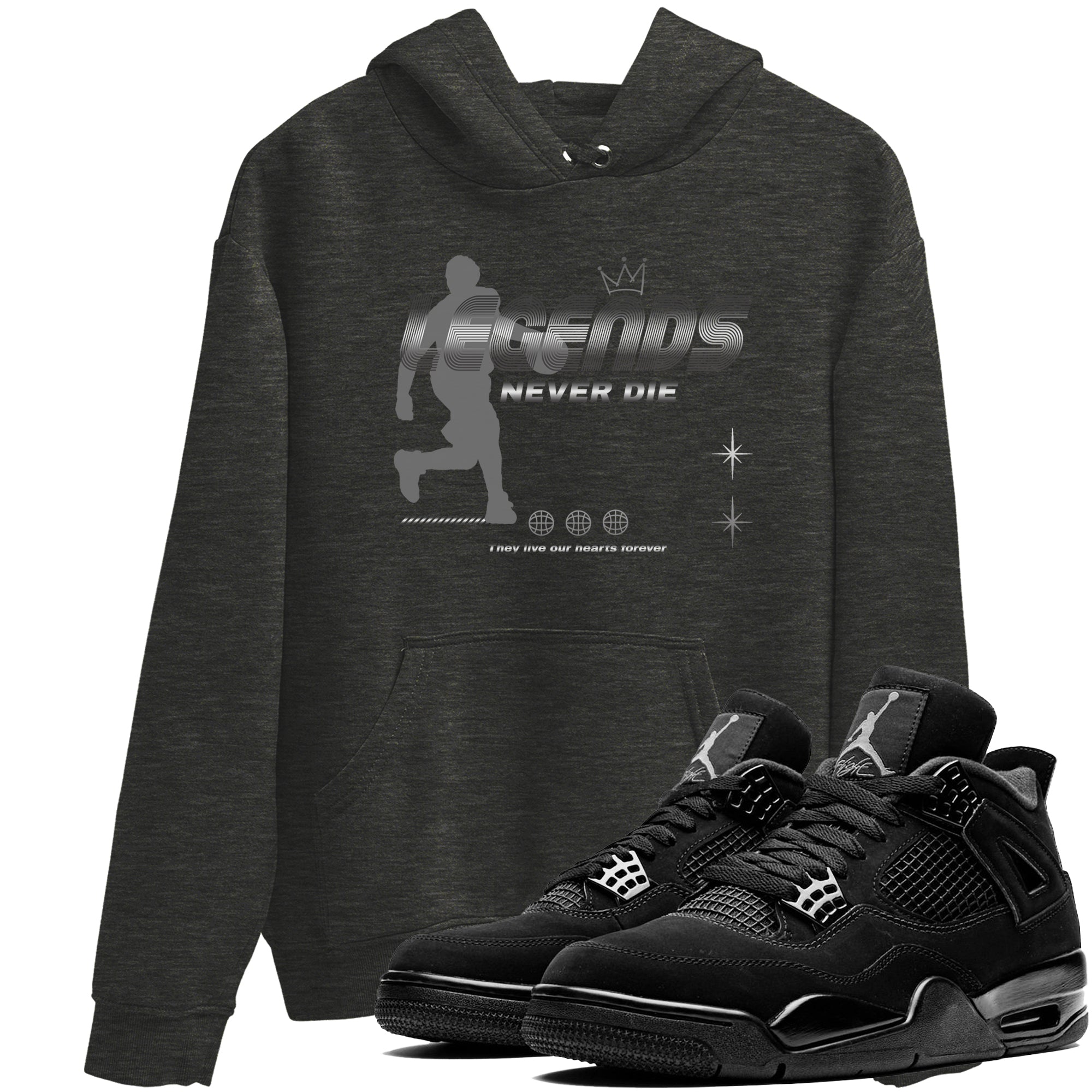 4s Black Cat shirts to match jordans Legends Never Die sneaker match tees Air Jordan 4 Black Cat match shoes to clothes SNRT Sneaker Tees unisex cotton Charcoal Heather 1 shirts