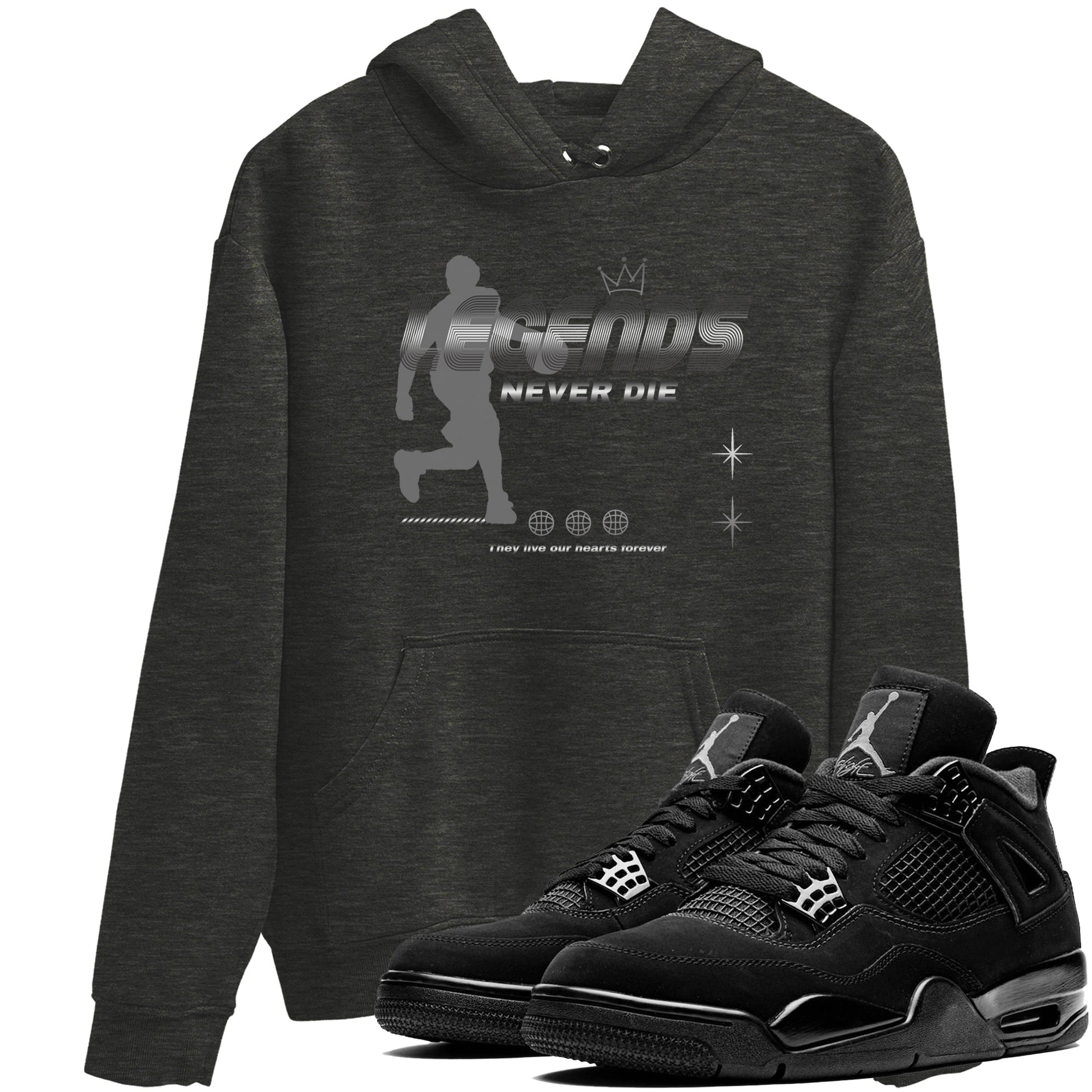 4s Black Cat shirts to match jordans Legends Never Die sneaker match tees Air Jordan 4 Black Cat match shoes to clothes SNRT Sneaker Tees unisex cotton Charcoal Heather 1 shirts