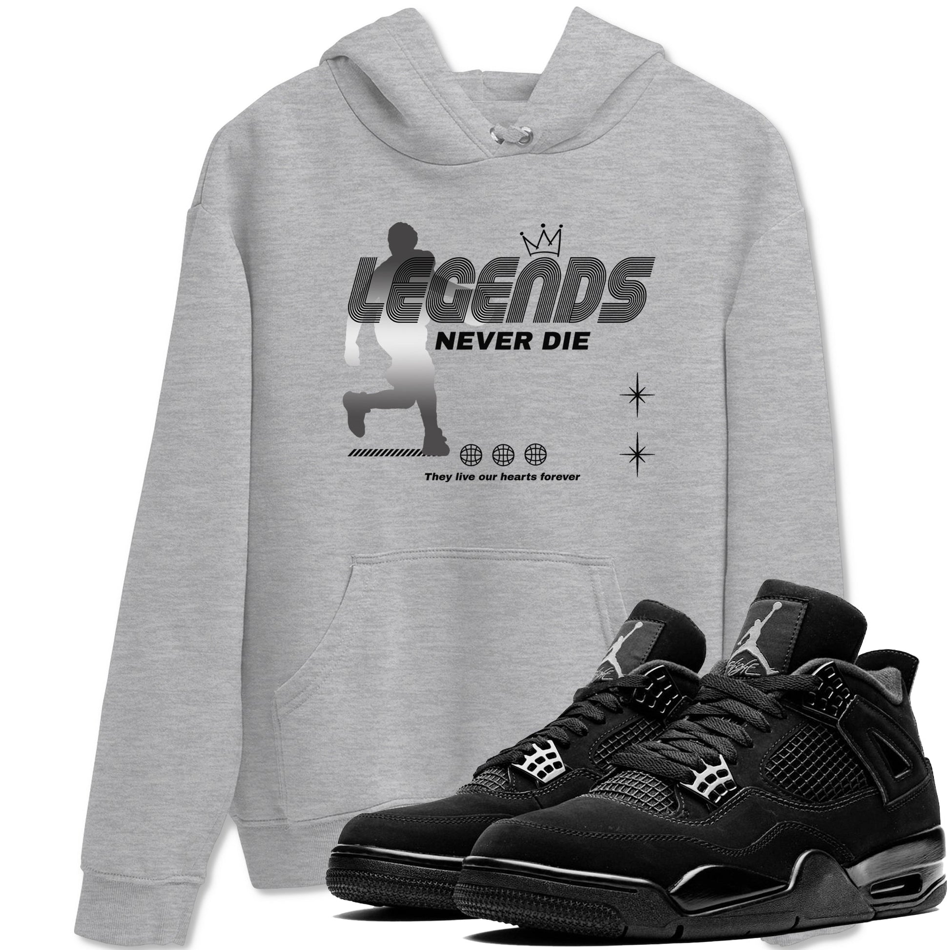 4s Black Cat shirts to match jordans Legends Never Die sneaker match tees Air Jordan 4 Black Cat match shoes to clothes SNRT Sneaker Tees unisex cotton Heather Grey 1 shirts