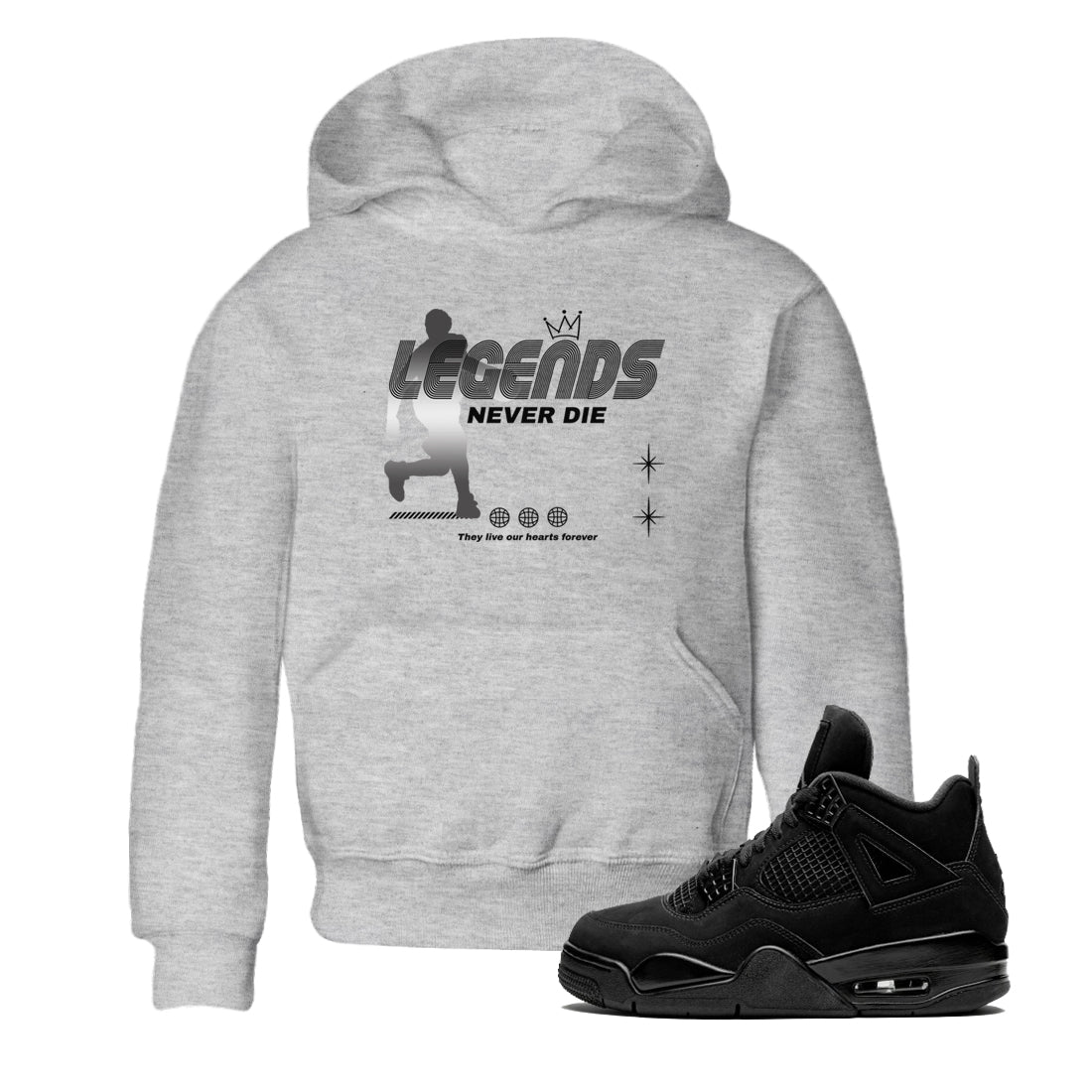 4s Black Cat shirts to match jordans Legends Never Die sneaker match tees Air Jordan 4 Black Cat match shoes to clothes SNRT Sneaker Tees Youth Baby Heather Grey 1 tee
