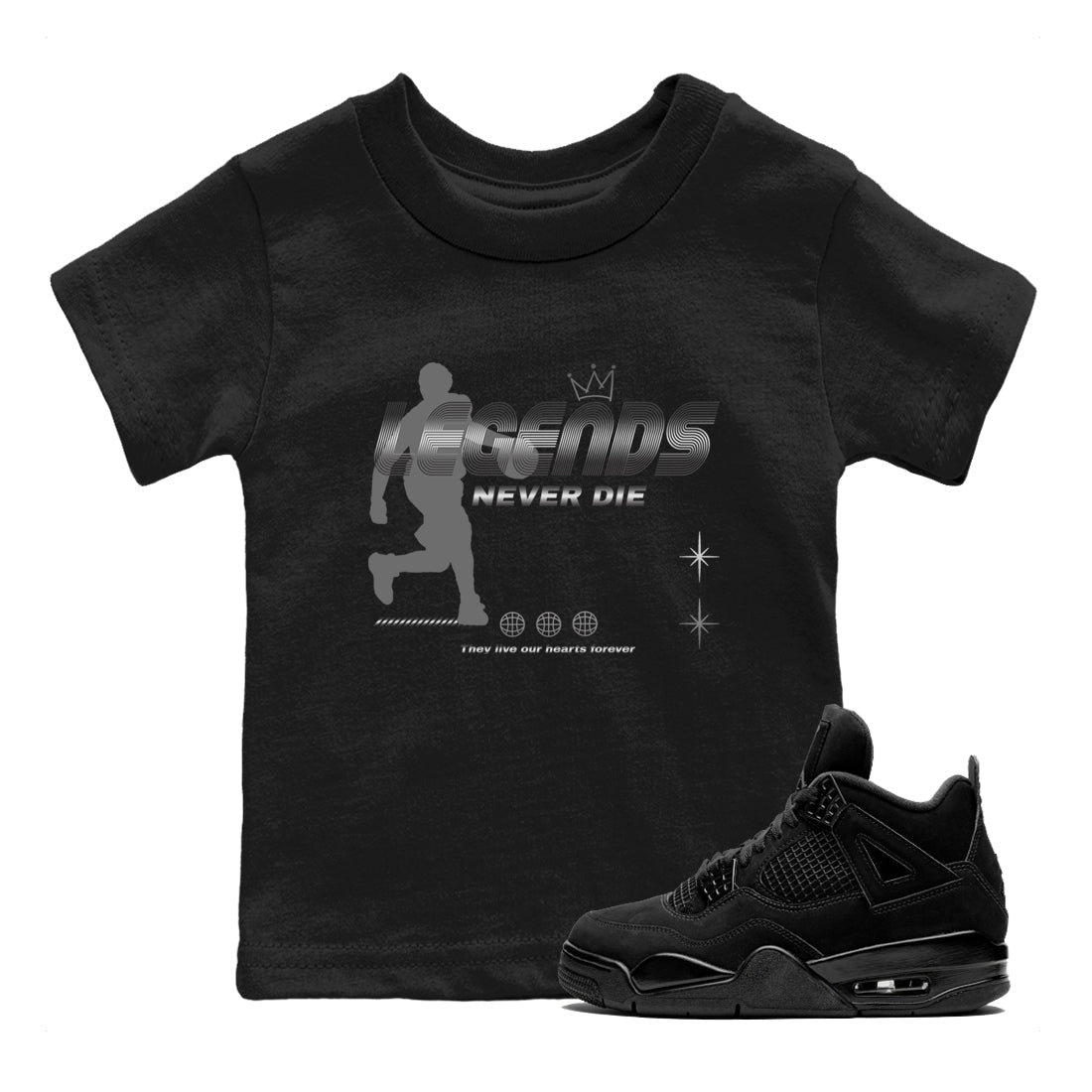 4s Black Cat shirts to match jordans Legends Never Die sneaker match tees Air Jordan 4 Black Cat match shoes to clothes SNRT Sneaker Tees Youth Baby Black 1 tee