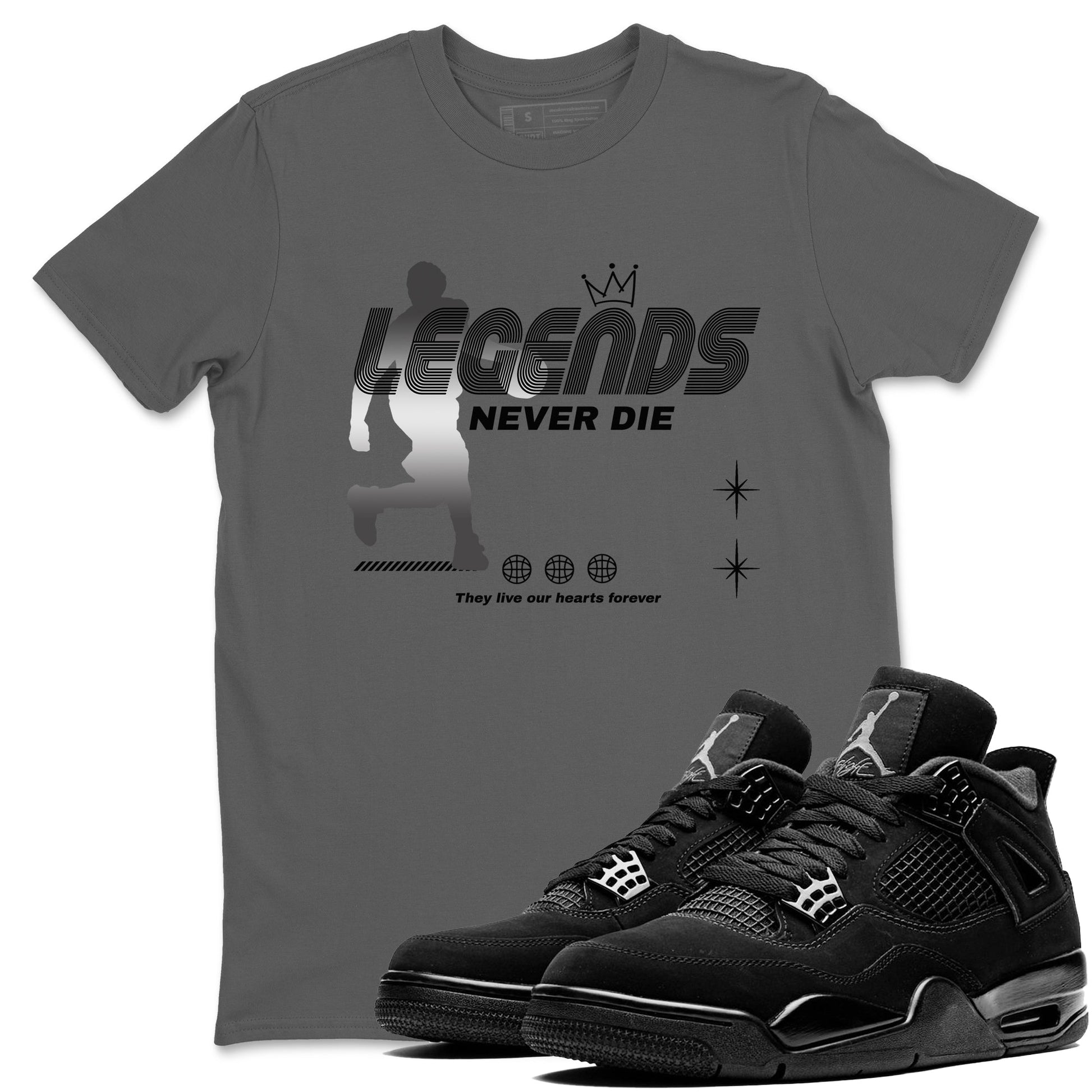 4s Black Cat shirts to match jordans Legends Never Die sneaker match tees Air Jordan 4 Black Cat match shoes to clothes SNRT Sneaker Tees unisex cotton Cool Grey 1 shirts