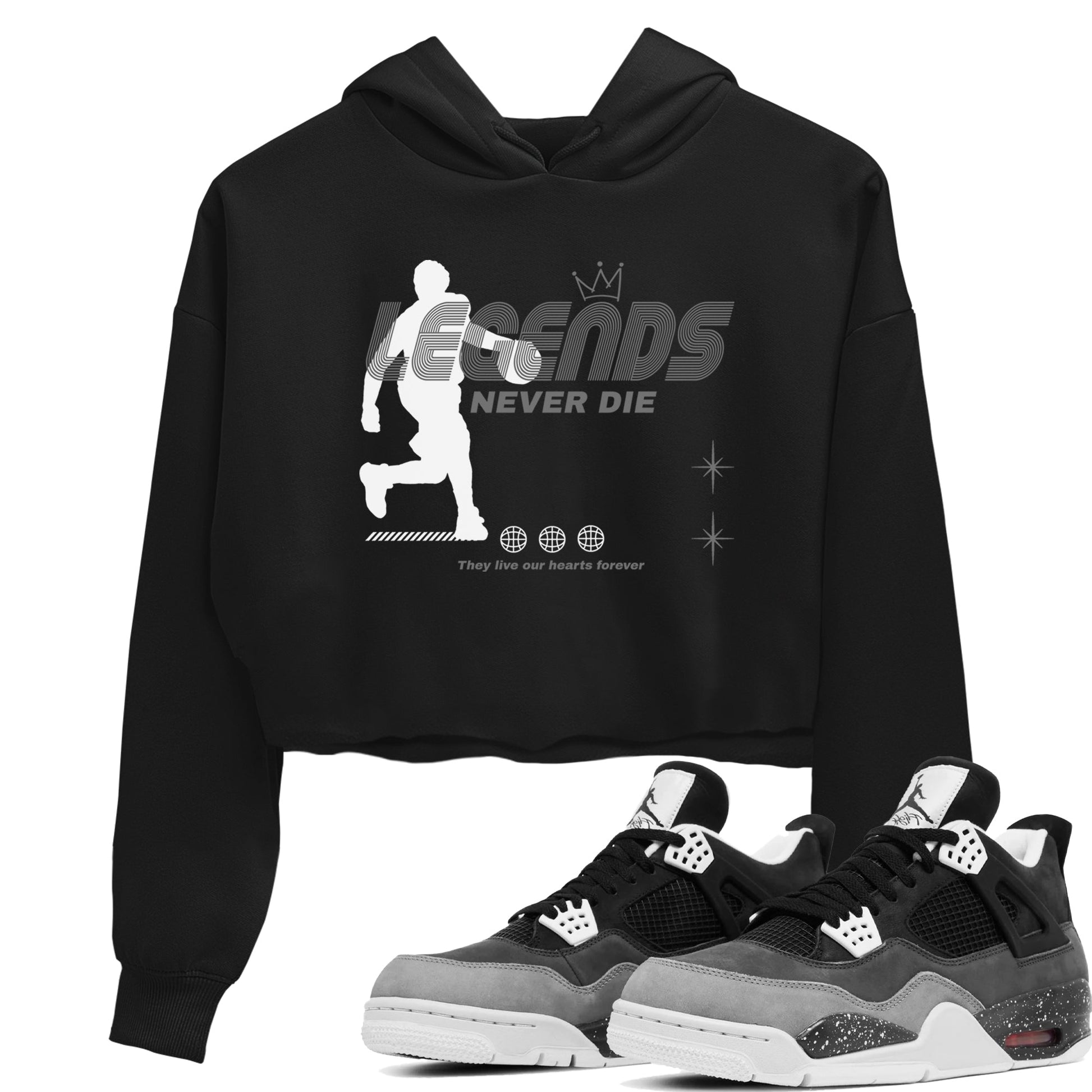 4s Fear shirts to match jordans Legends Never Die sneaker match tees Air Jordan 4 Retro Fear match shoes to clothes SNRT Sneaker Tees unisex cotton Black 1 crop tee