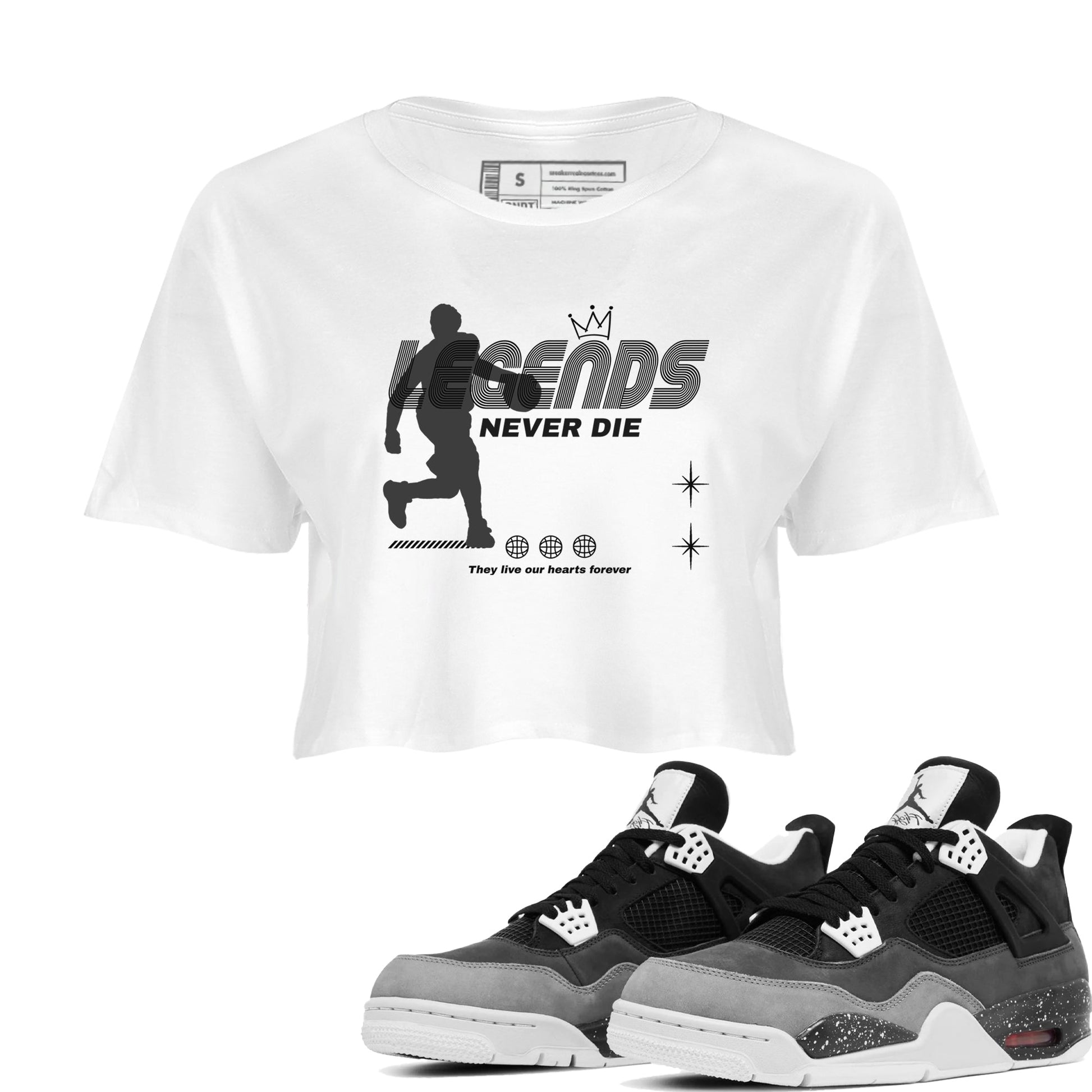4s Fear shirts to match jordans Legends Never Die sneaker match tees Air Jordan 4 Retro Fear match shoes to clothes SNRT Sneaker Tees unisex cotton White 1 crop tee