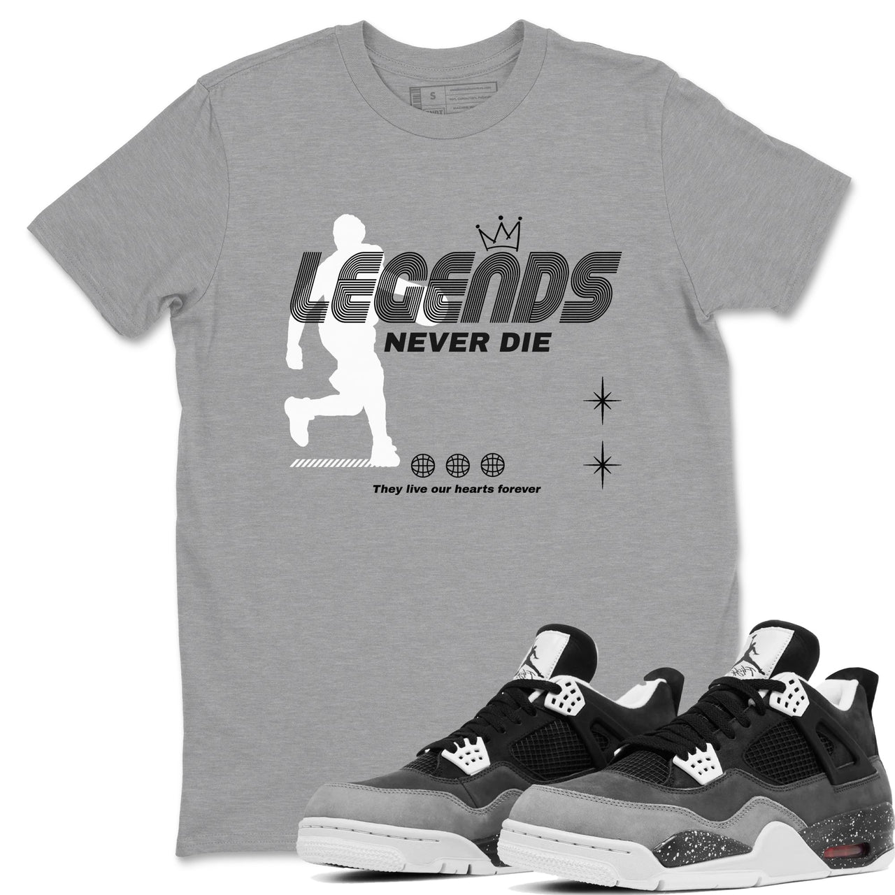 4s Fear shirts to match jordans Legends Never Die sneaker match tees Air Jordan 4 Retro Fear match shoes to clothes SNRT Sneaker Tees unisex cotton Heather Grey 1 shirts