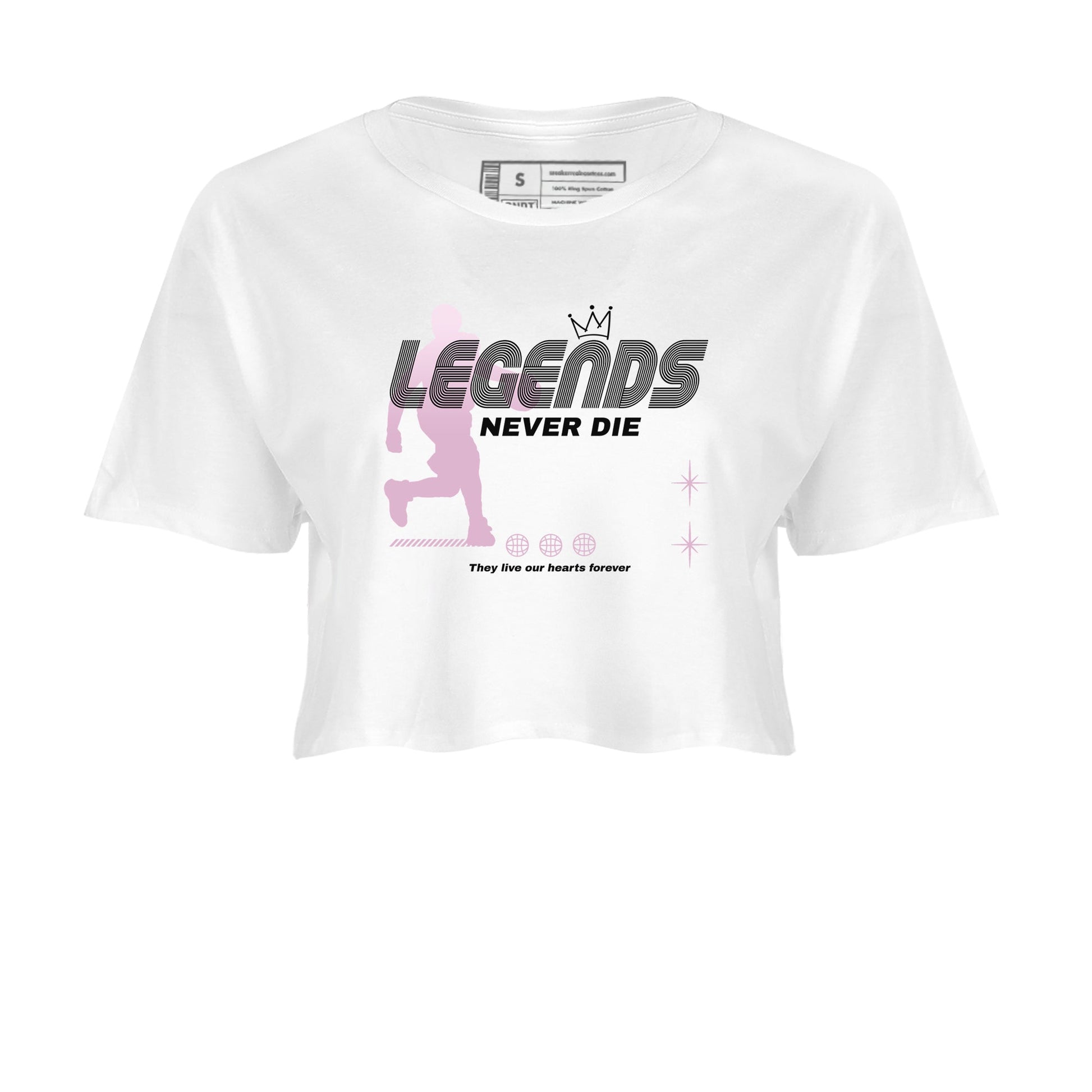 4s Retro Orchid shirts to match jordans Legends Never Die sneaker match tees Air Jordan 4 WMNS Orchid match shoes to clothes SNRT Sneaker Tees unisex cotton White 2 crop tee