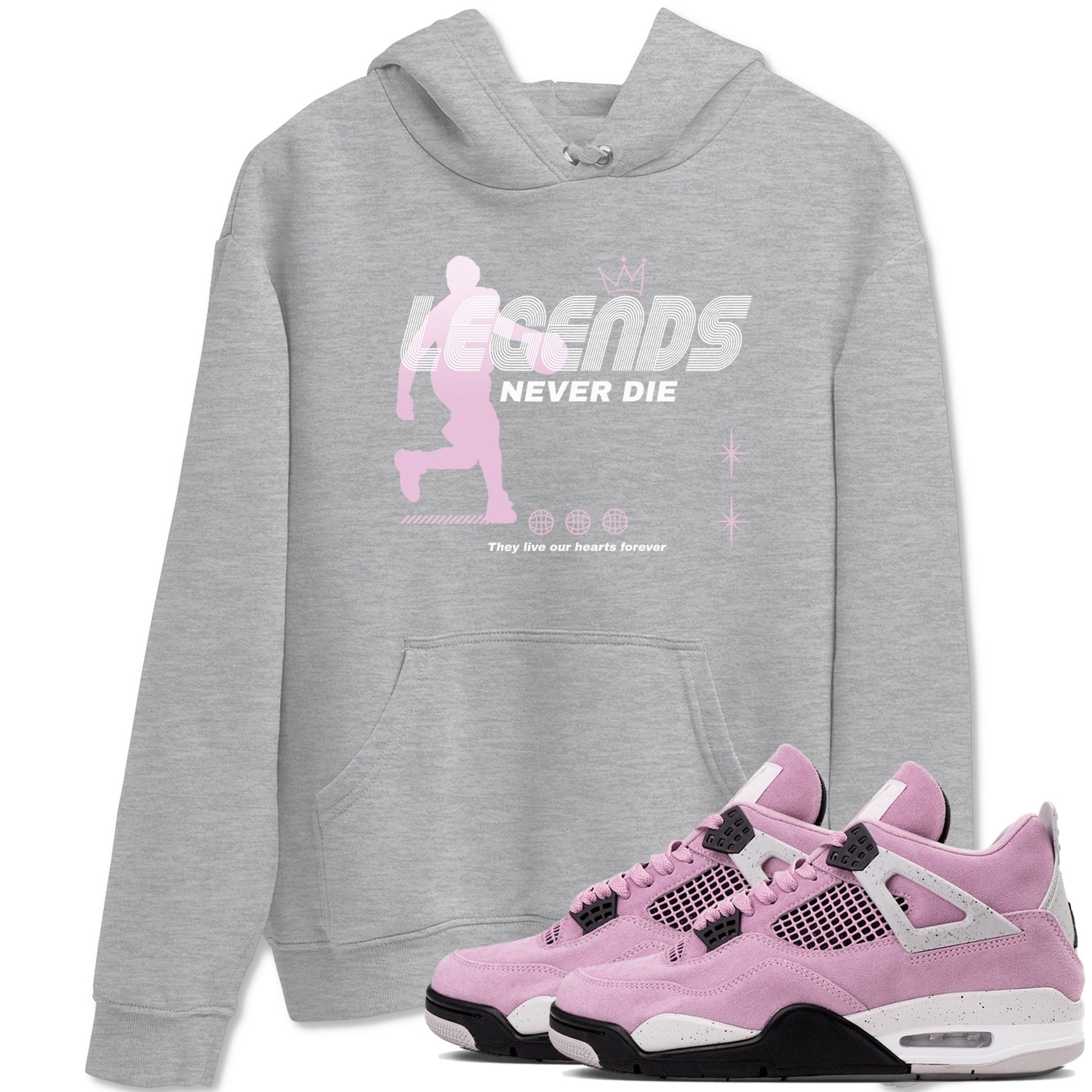 4s Retro Orchid shirts to match jordans Legends Never Die sneaker match tees Air Jordan 4 WMNS Orchid match shoes to clothes SNRT Sneaker Tees unisex cotton Heather Grey 1 shirts