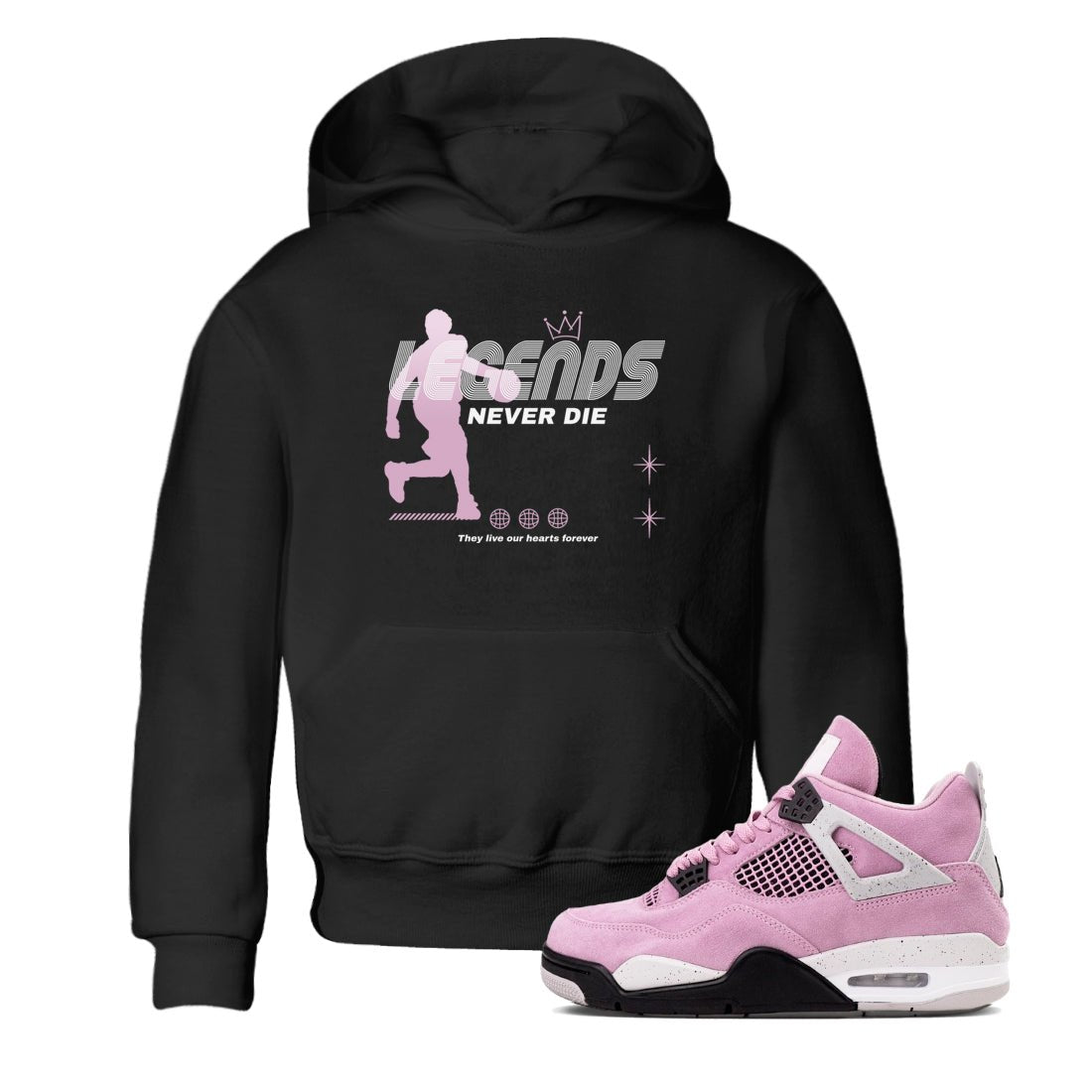 4s Retro Orchid shirts to match jordans Legends Never Die sneaker match tees Air Jordan 4 WMNS Orchid match shoes to clothes SNRT Sneaker Tees Youth Baby Black 1 tee