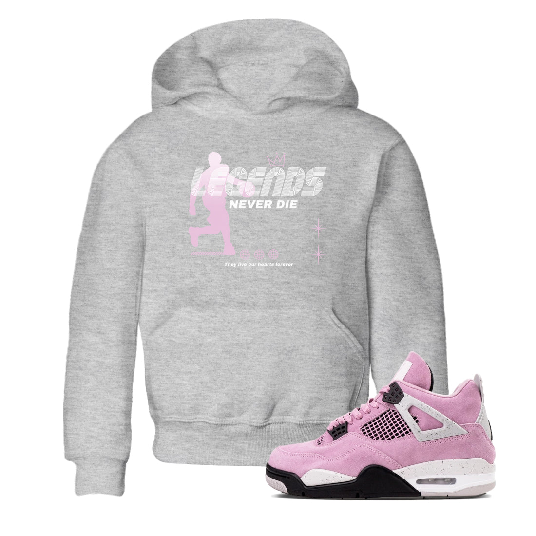 4s Retro Orchid shirts to match jordans Legends Never Die sneaker match tees Air Jordan 4 WMNS Orchid match shoes to clothes SNRT Sneaker Tees Youth Baby Heather Grey 1 tee