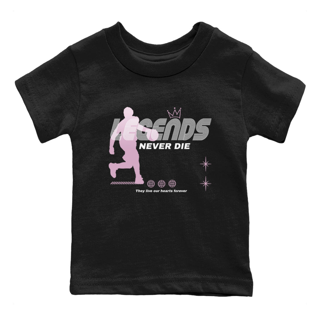 4s Retro Orchid shirts to match jordans Legends Never Die sneaker match tees Air Jordan 4 WMNS Orchid match shoes to clothes SNRT Sneaker Tees Youth Baby Black 2 tee