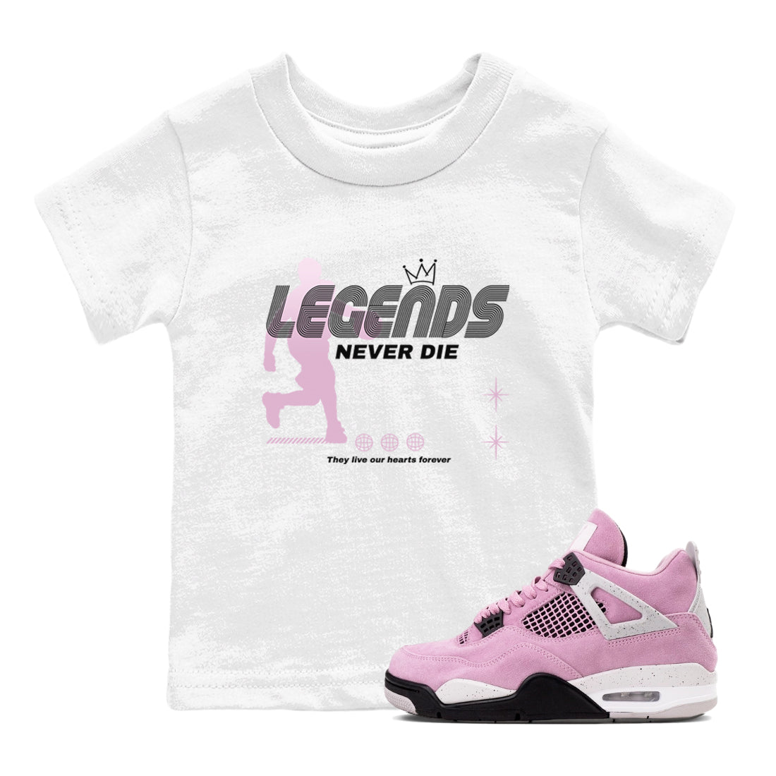 4s Retro Orchid shirts to match jordans Legends Never Die sneaker match tees Air Jordan 4 WMNS Orchid match shoes to clothes SNRT Sneaker Tees Youth Baby White 1 tee