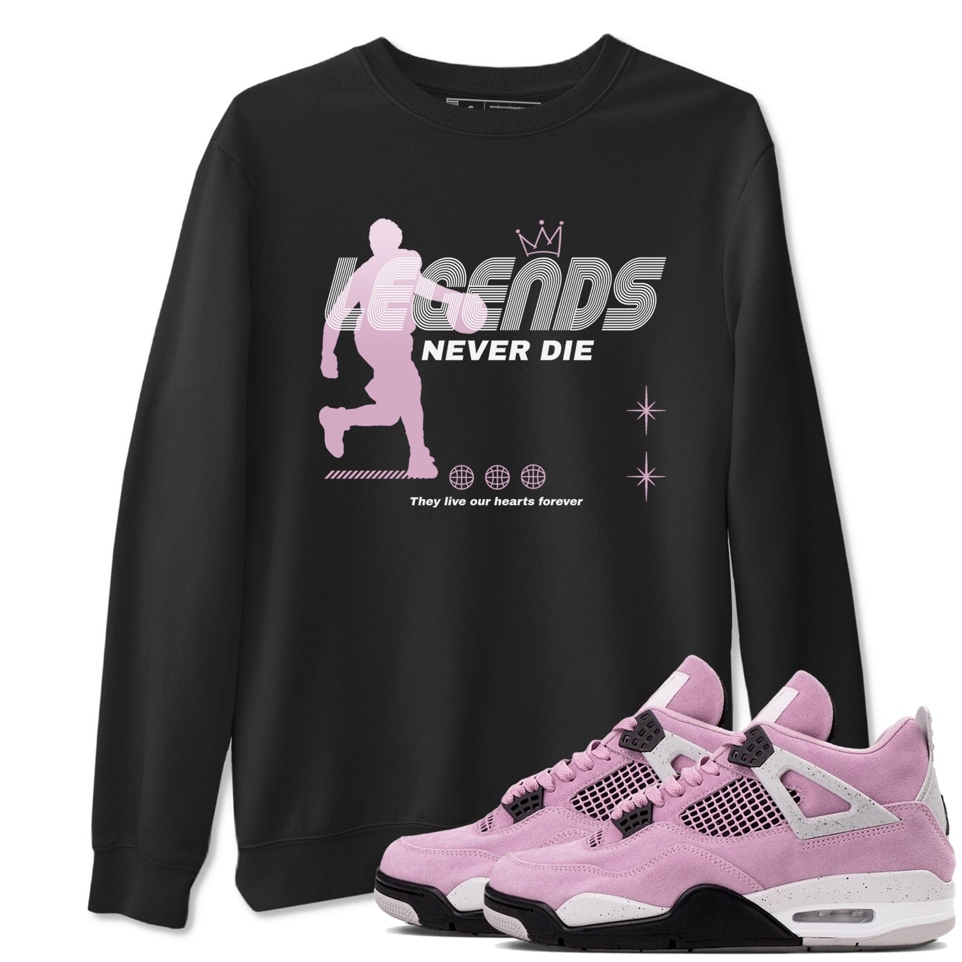 4s Retro Orchid shirts to match jordans Legends Never Die sneaker match tees Air Jordan 4 WMNS Orchid match shoes to clothes SNRT Sneaker Tees unisex cotton Black 1 shirts