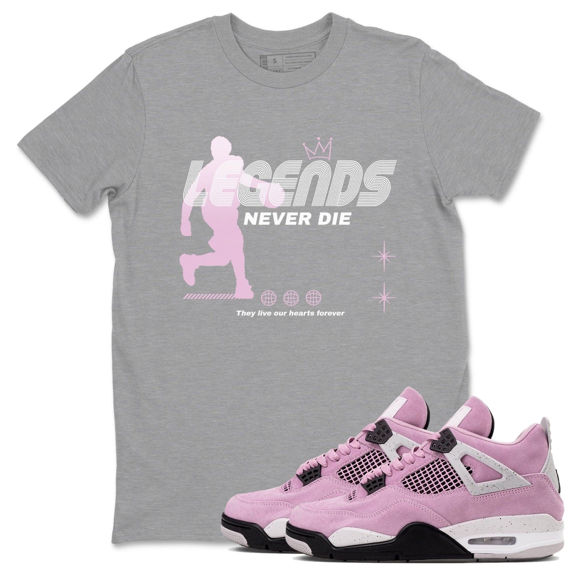 4s Retro Orchid shirts to match jordans Legends Never Die sneaker match tees Air Jordan 4 WMNS Orchid match shoes to clothes SNRT Sneaker Tees unisex cotton Heather Grey 1 shirts